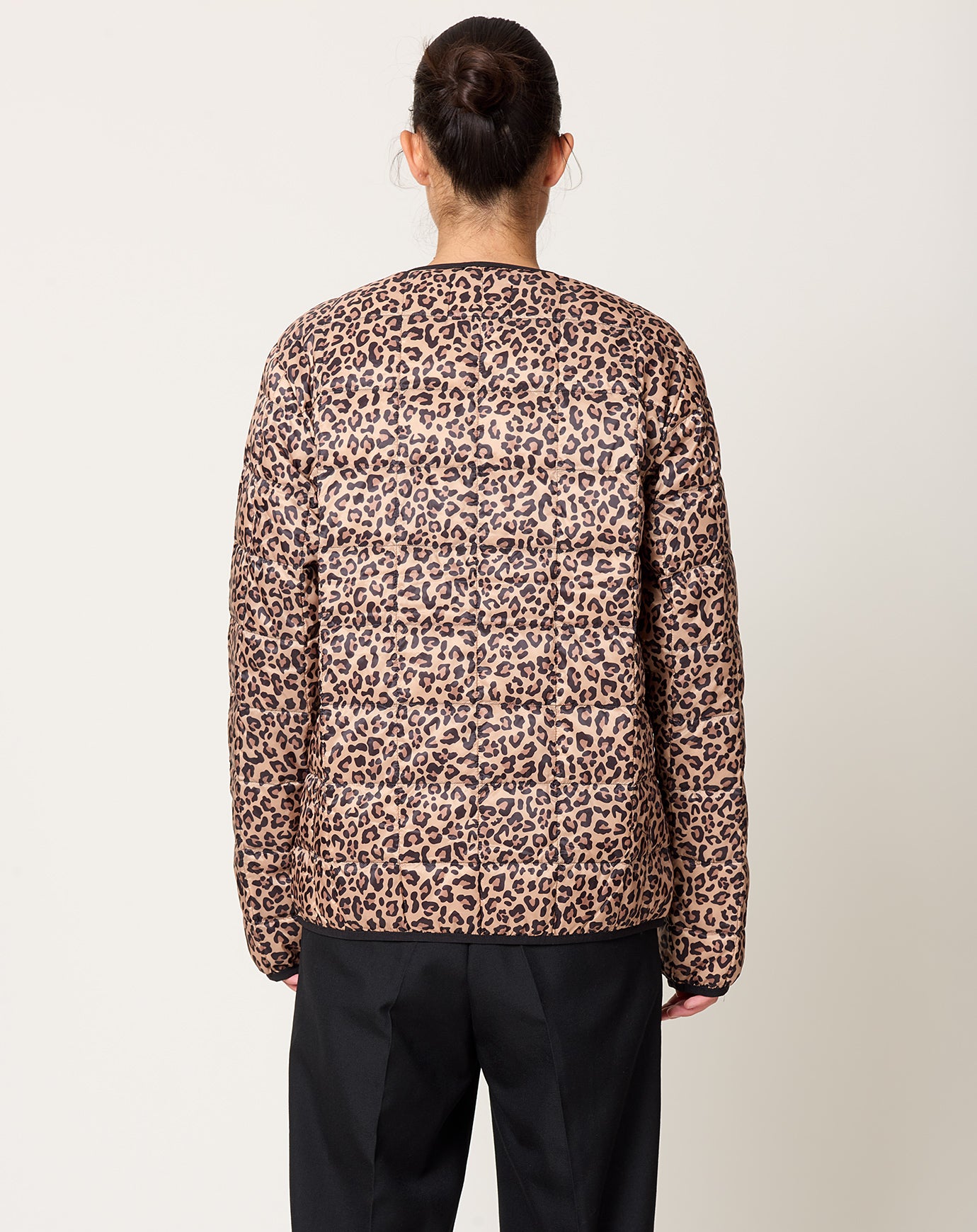 Taion Oversize Crew Neck Down Jacket in Khaki Leopard