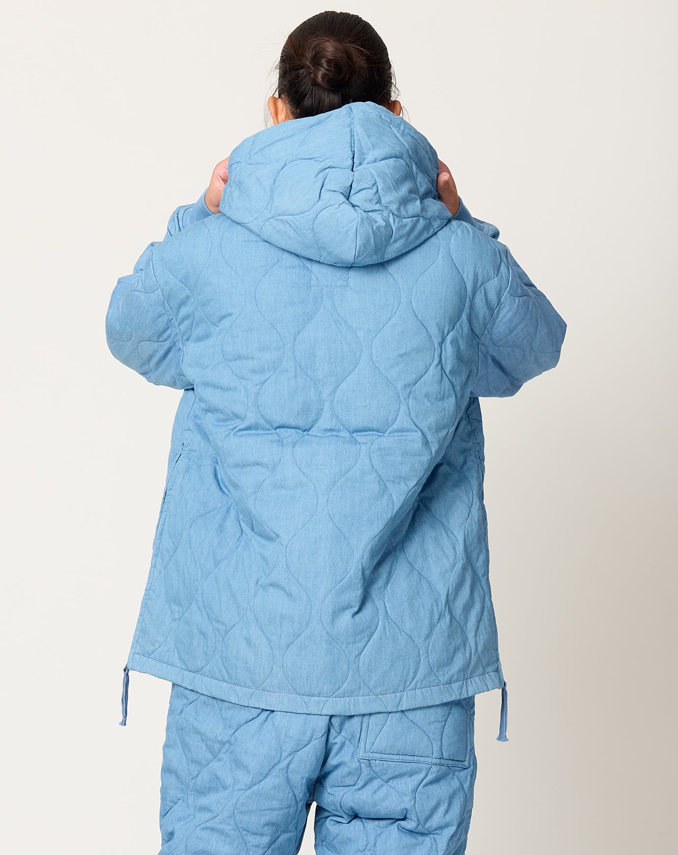 Taion Military Down Hoodie in Blue Denim