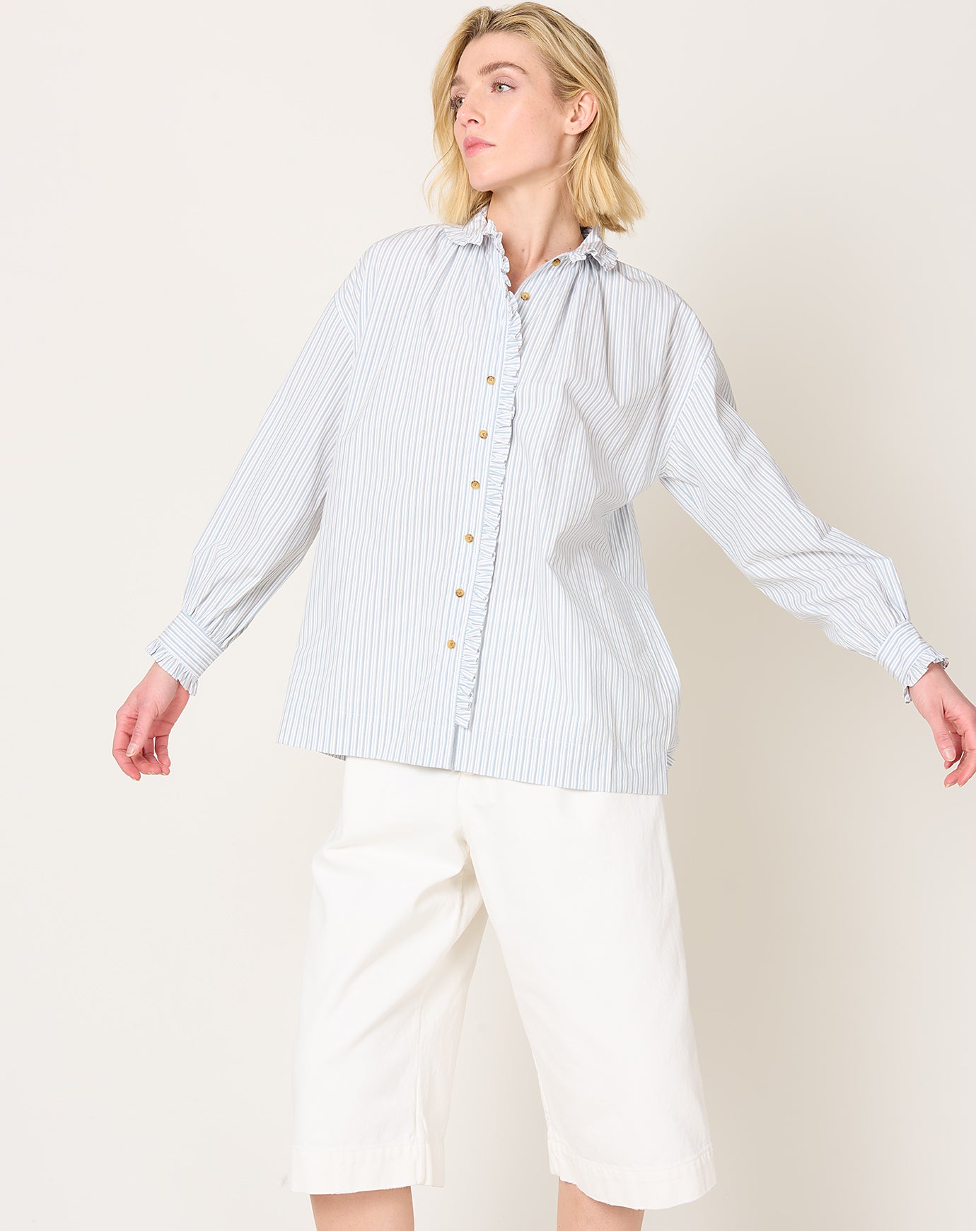 A'Court Poppy Blouse in Robin's Egg Stripe