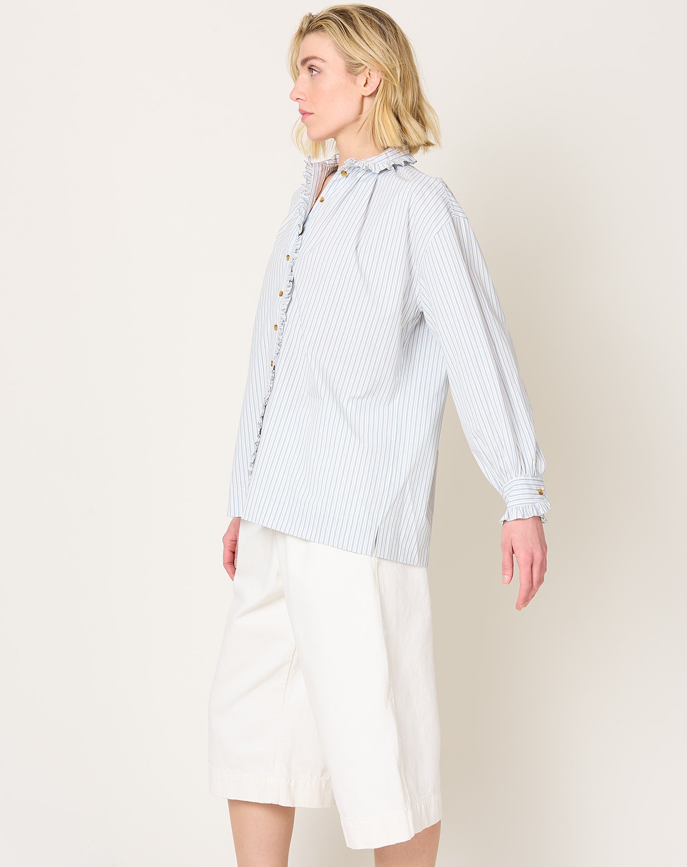 A'Court Poppy Blouse in Robin's Egg Stripe