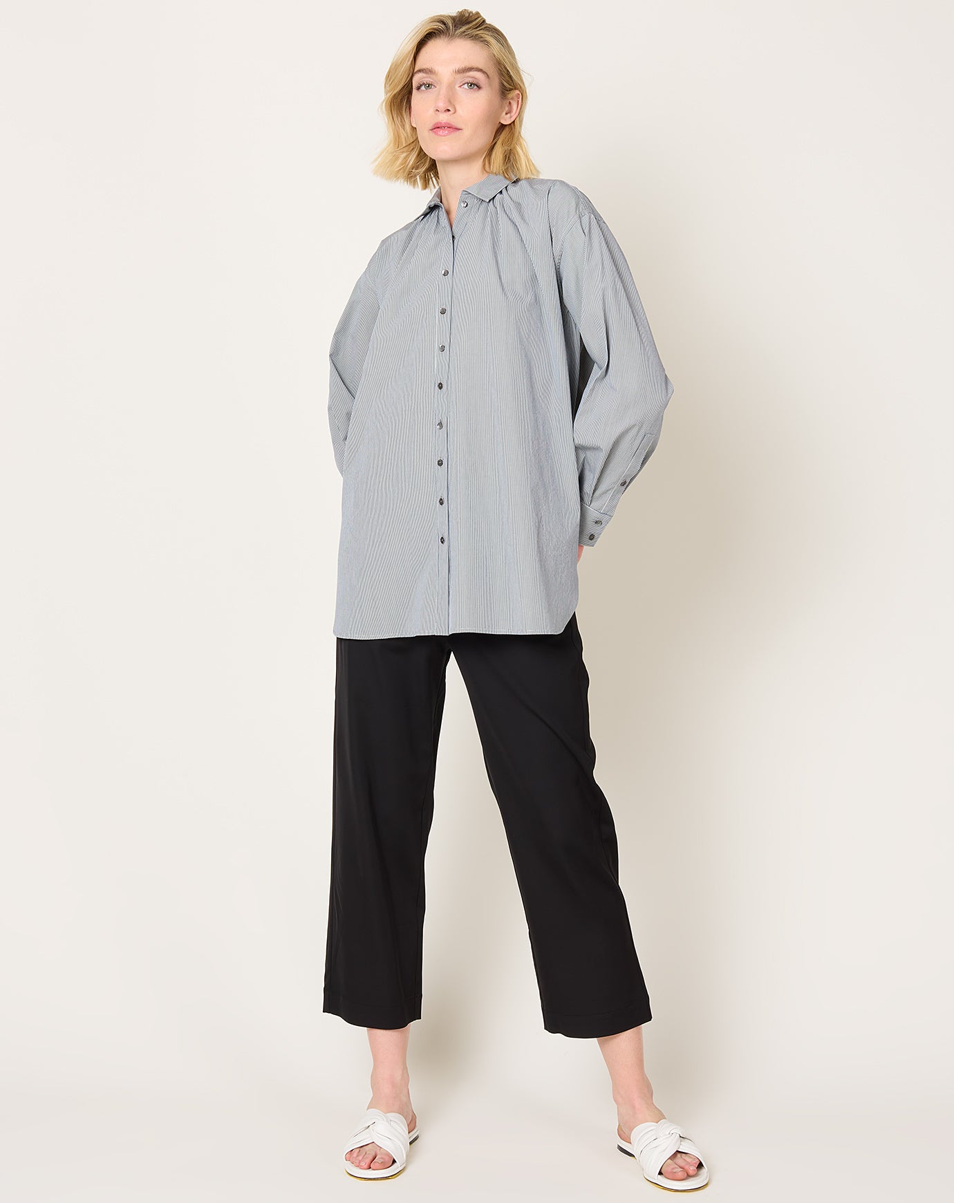A'Court Portobello Blouse in Black Subtle Stripe
