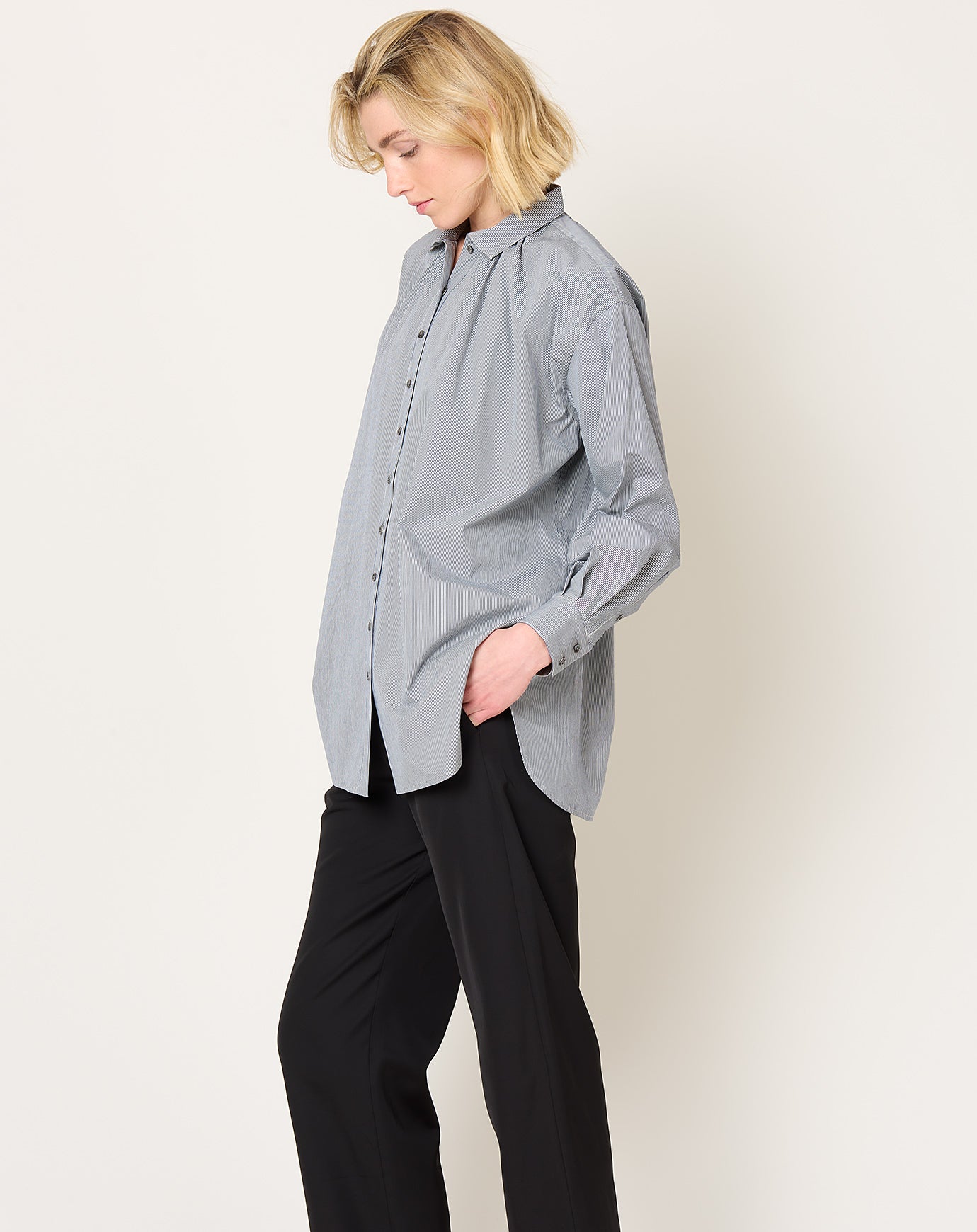A'Court Portobello Blouse in Black Subtle Stripe