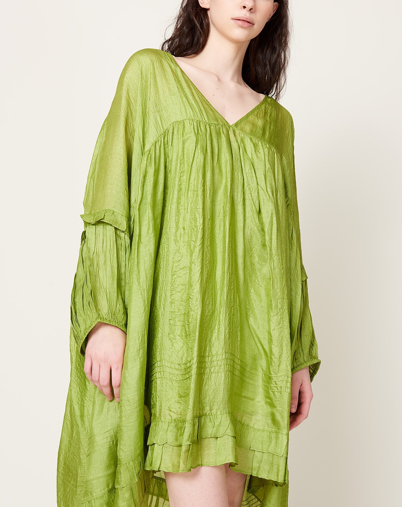 Anaak Valentina Long-Sleeve Mini Dress in Night Green