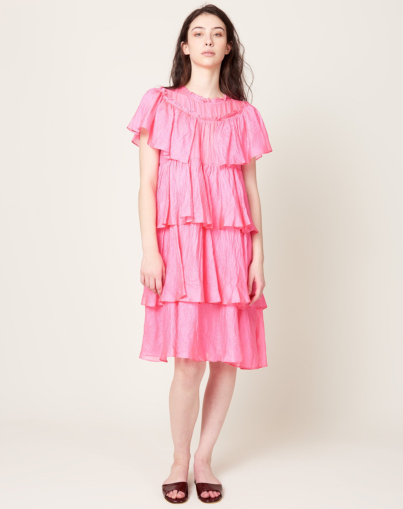 Anaak Yeha Ruffle Mini Dress in Shocking Pink