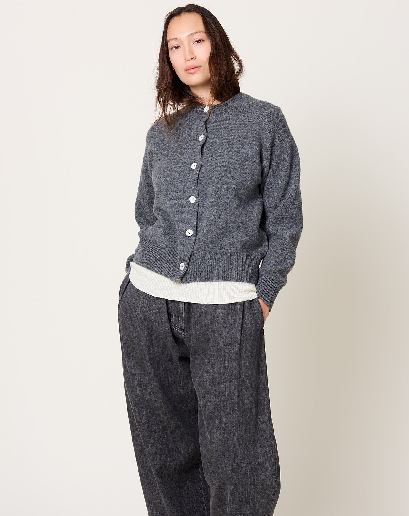 &Daughter Ada Crewneck Cardigan in Derby Grey