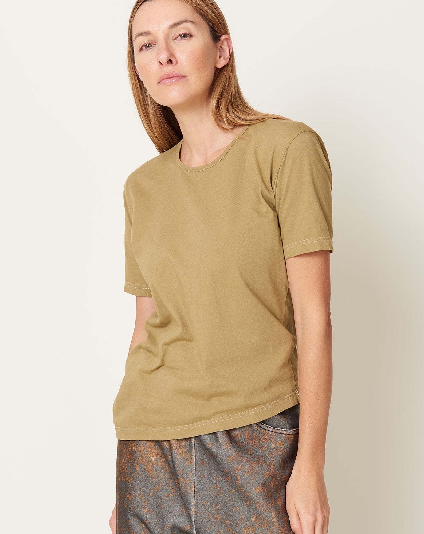 Anntian Edgy T Shirt in Garment Dyed Gold Brown