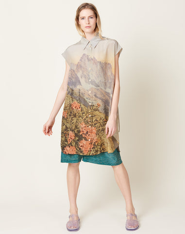 Long Silk Shirt in Alpenrose Postcard Print