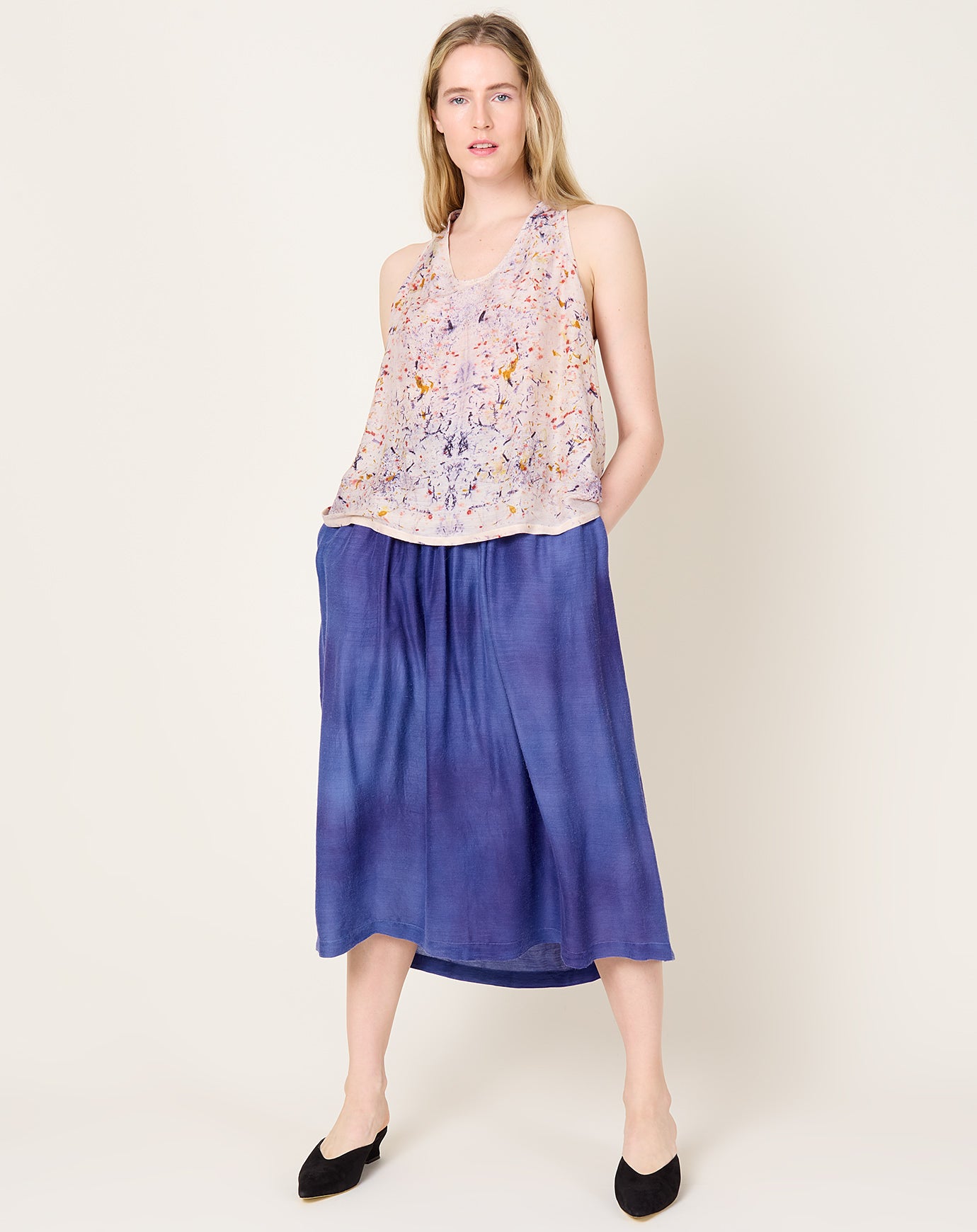 Anntian Silk Skirt in Cloudy Garment Dyed Blue