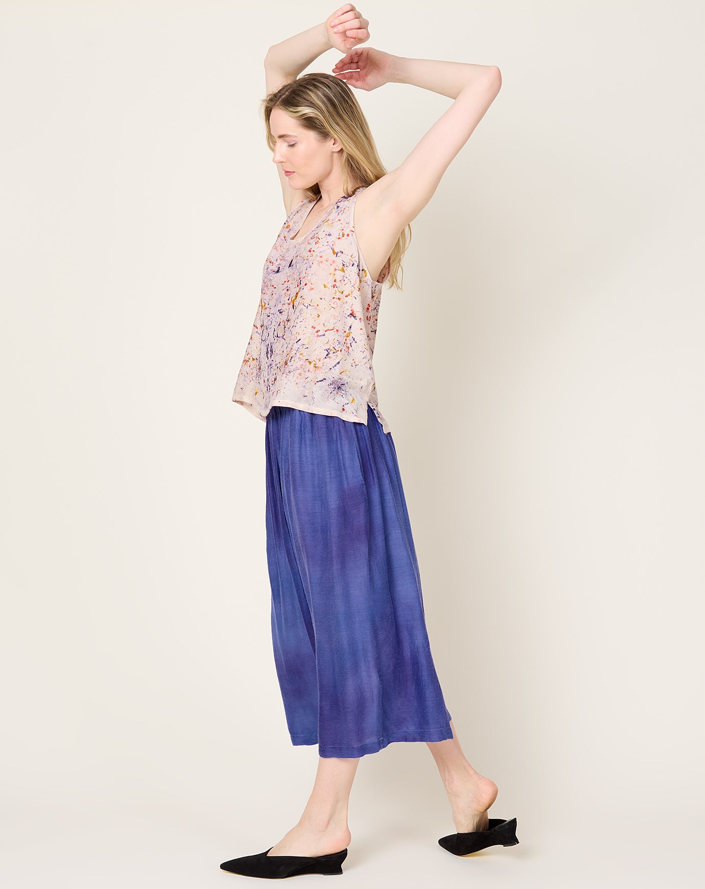 Anntian Silk Skirt in Cloudy Garment Dyed Blue