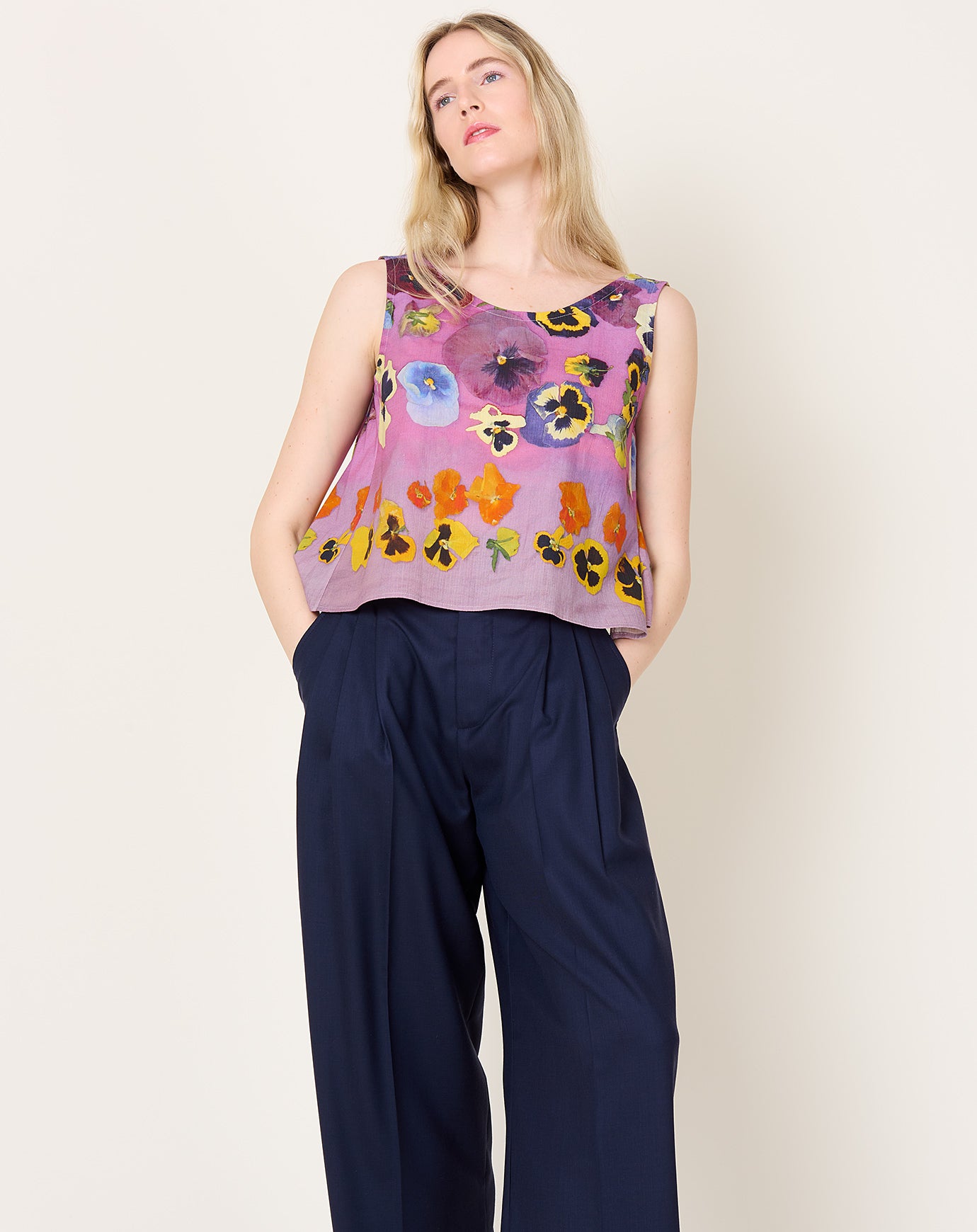 Anntian Summer Top in PRINT A Purple Pansies