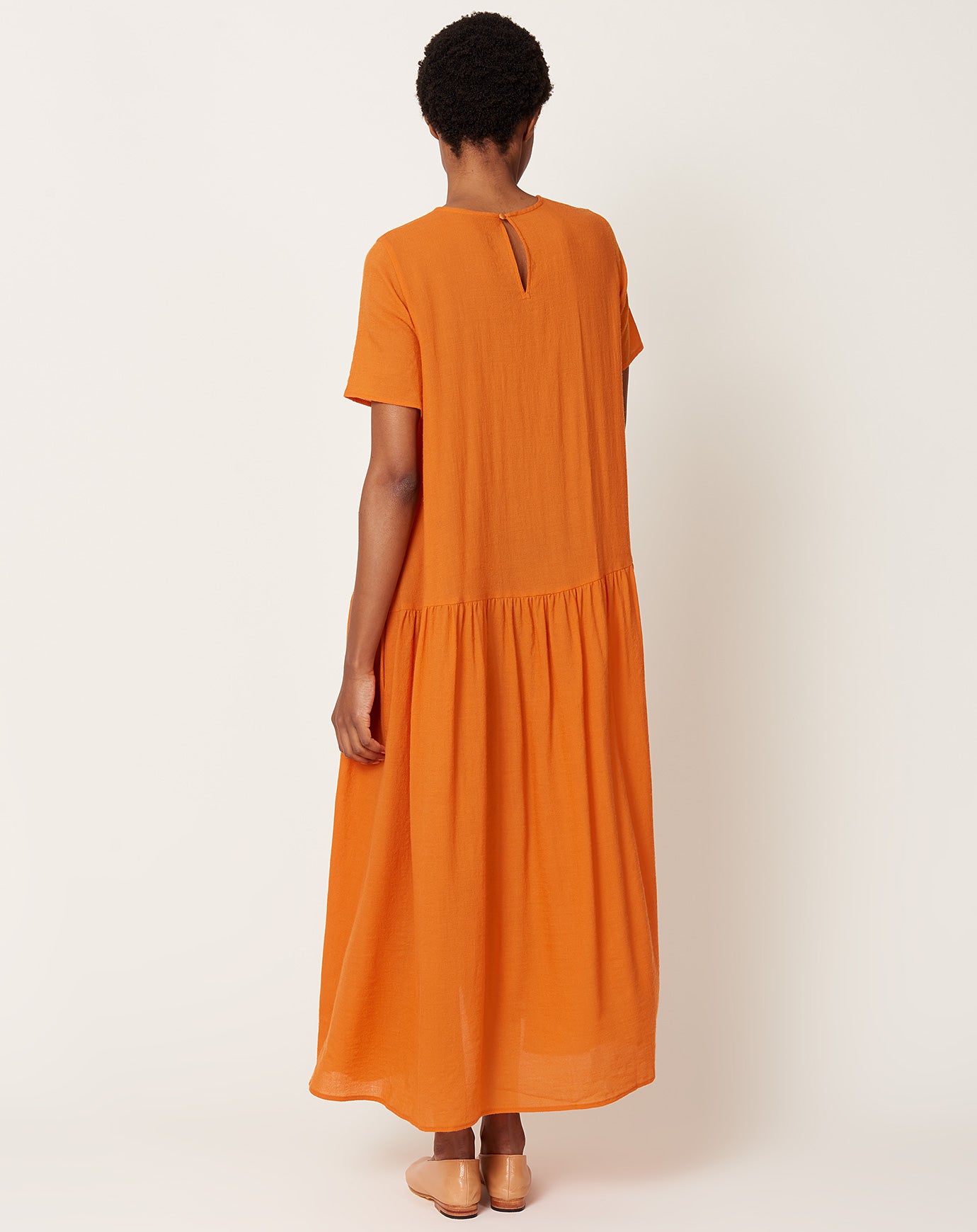 apuntob Drop Waist Dress in Clementine Wool Gauze