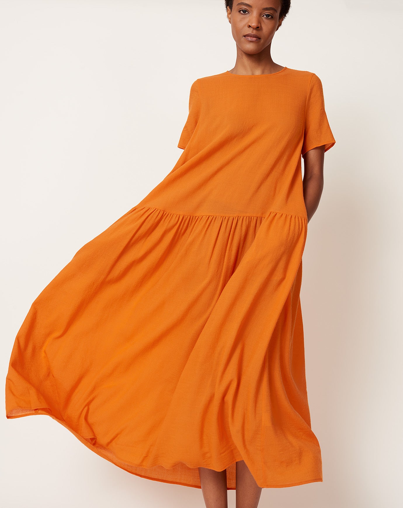 apuntob Drop Waist Dress in Clementine Wool Gauze