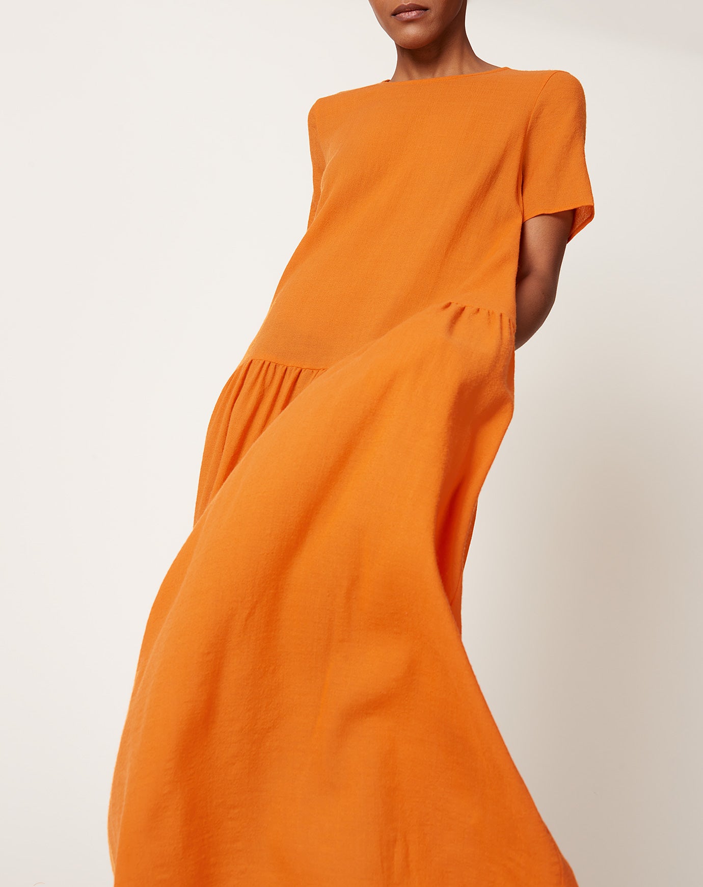 apuntob Drop Waist Dress in Clementine Wool Gauze