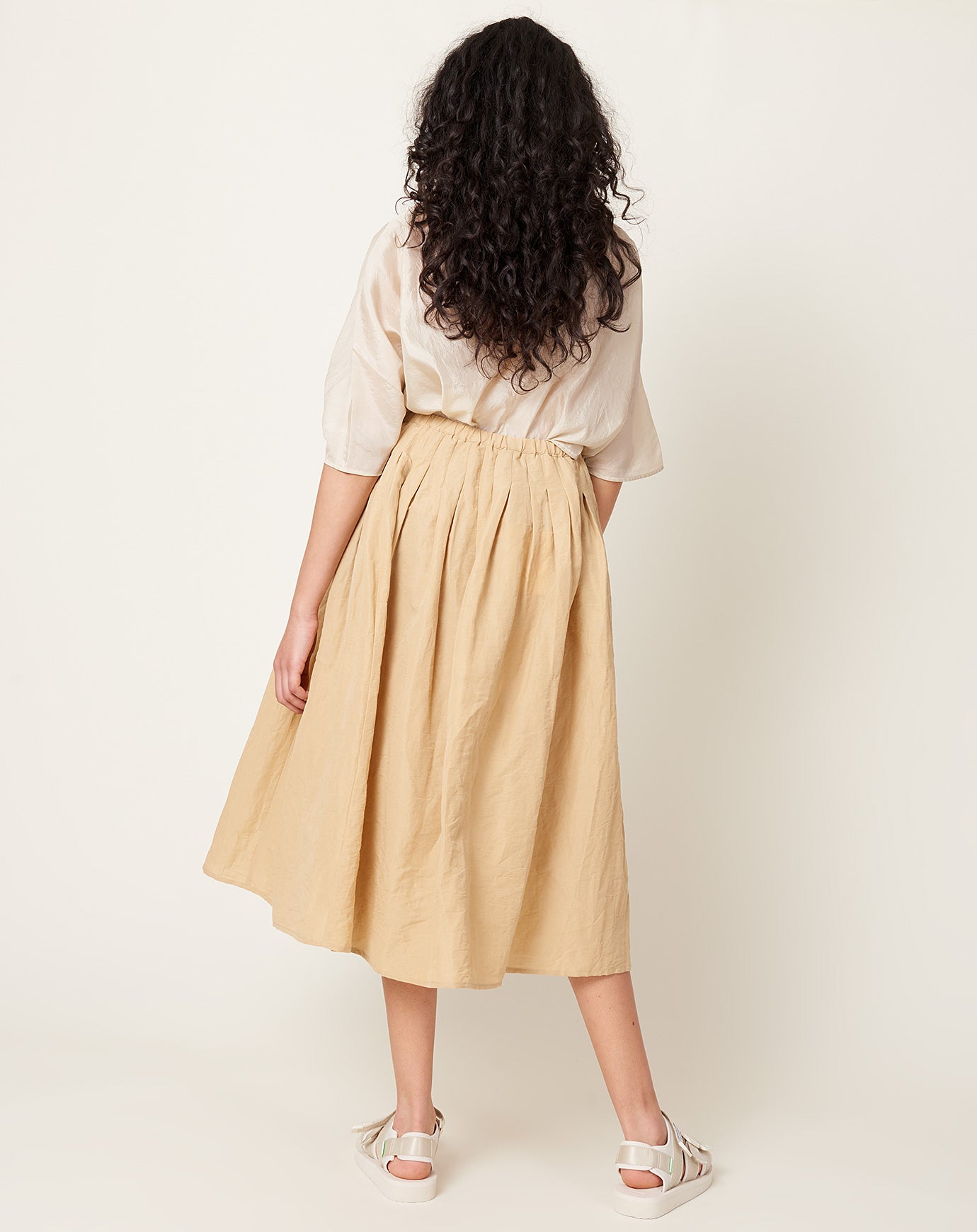 apuntob Pleat Skirt in Honey Linen Cotton