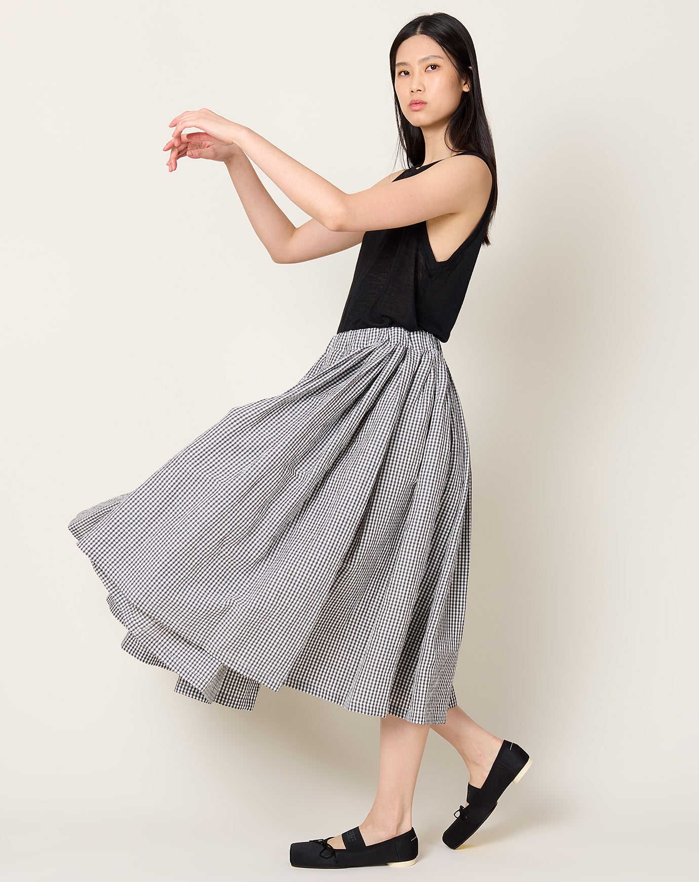 apuntob Linen Cotton Vichy Skirt in Cement