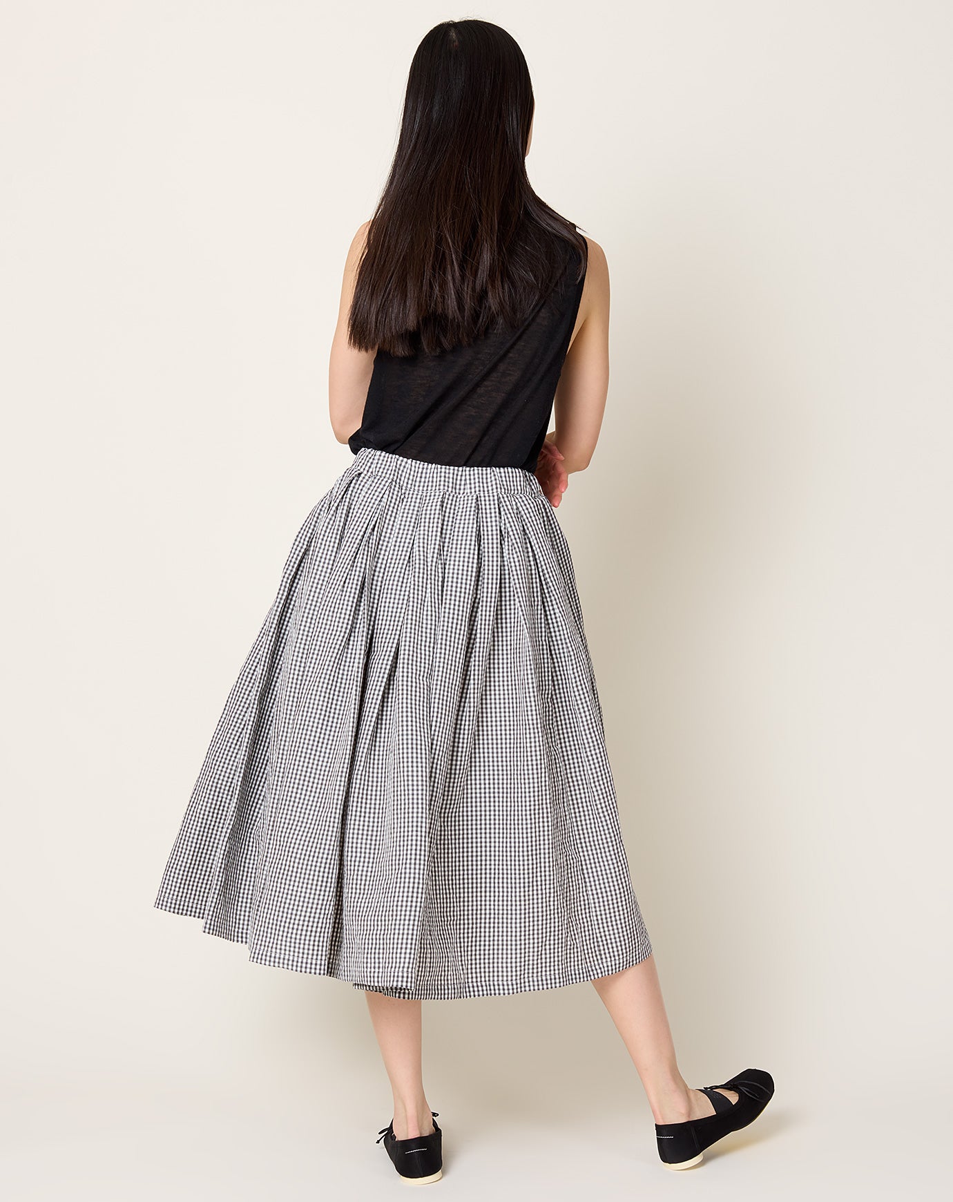 apuntob Linen Cotton Vichy Skirt in Cement