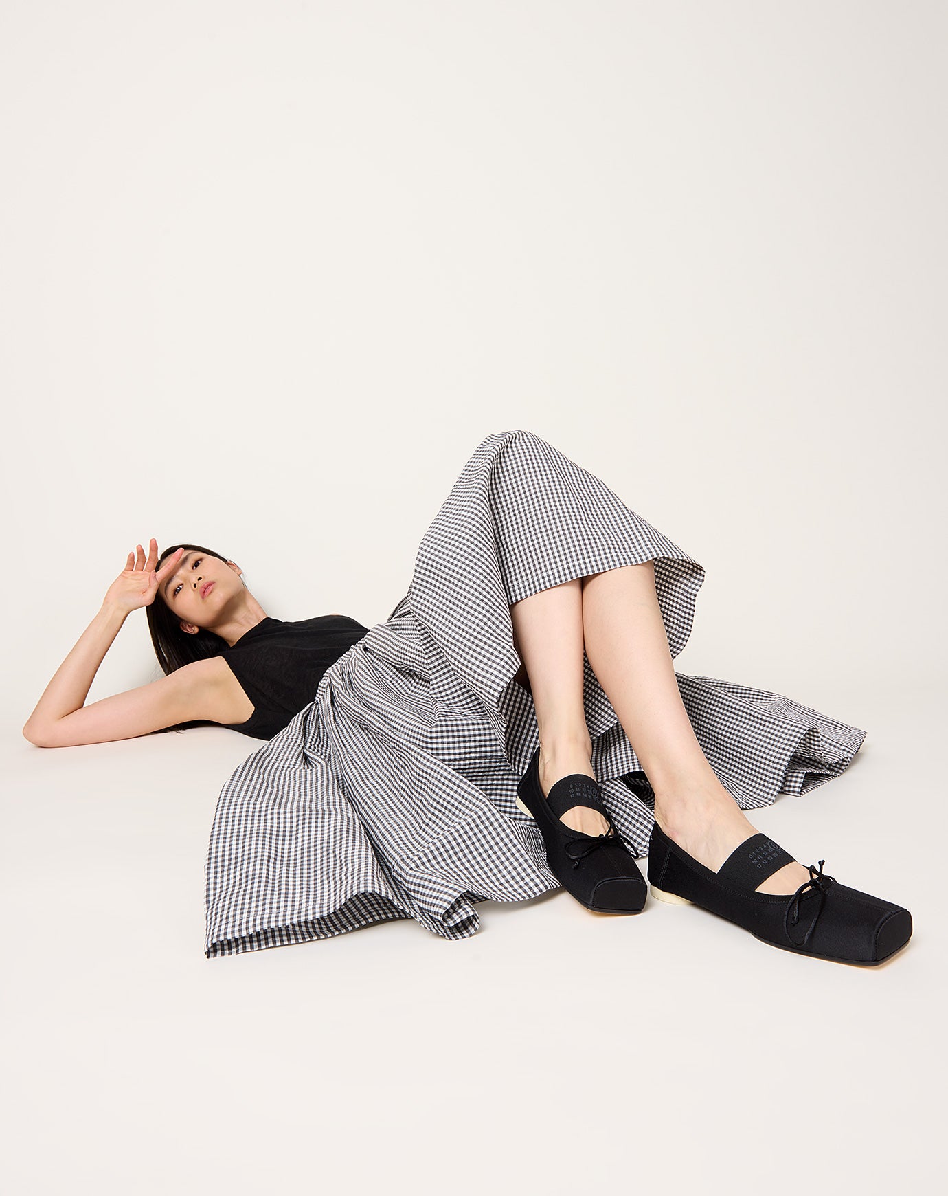 apuntob Linen Cotton Vichy Skirt in Cement