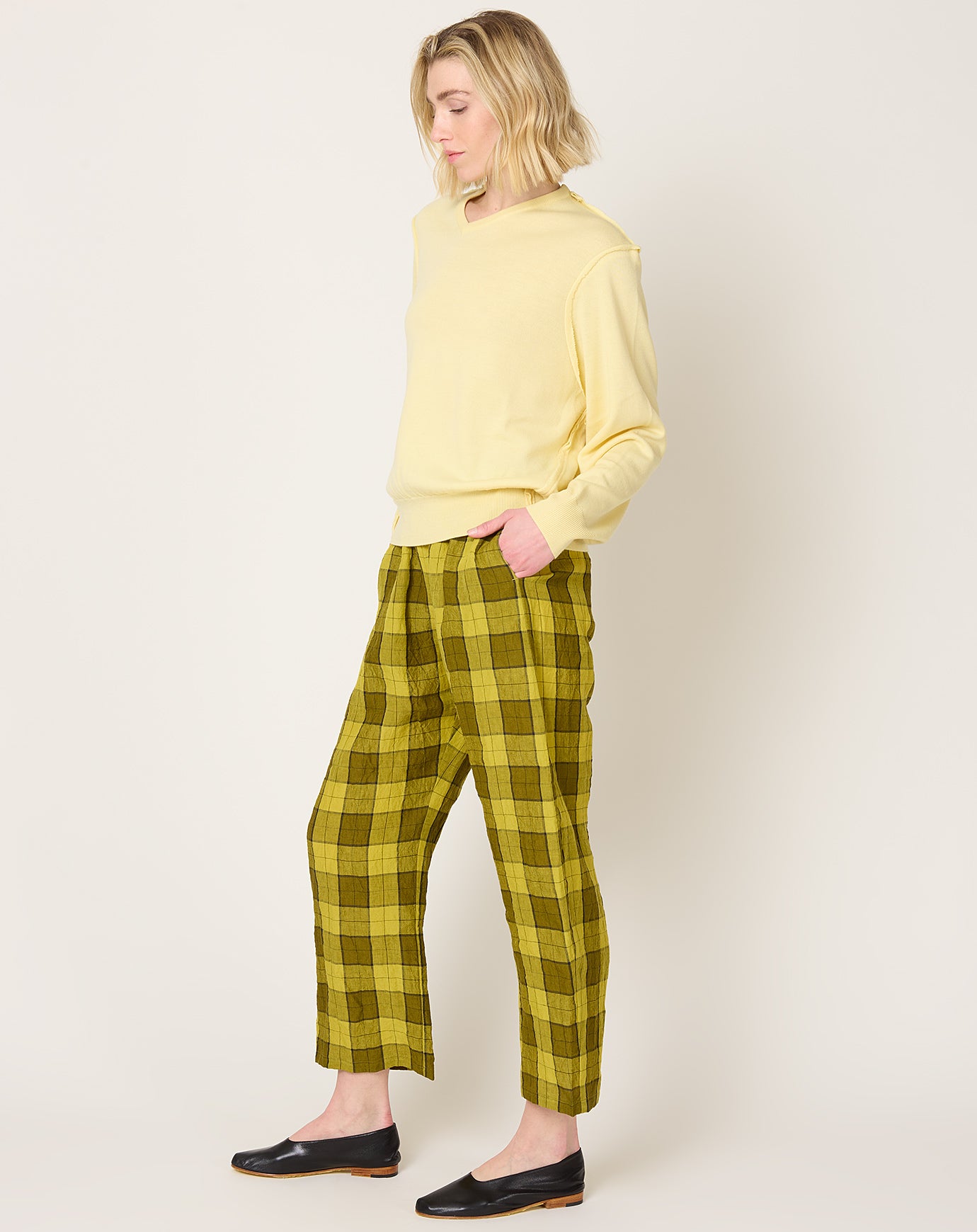 apuntob Tartan Linen Trouser in Lemon