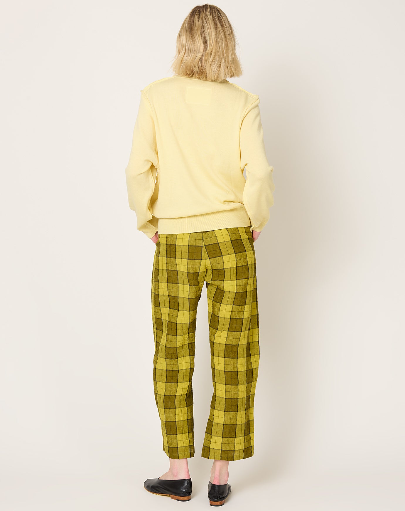 apuntob Tartan Linen Trouser in Lemon