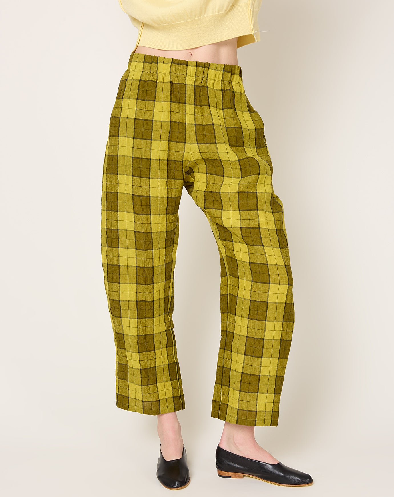 apuntob Tartan Linen Trouser in Lemon