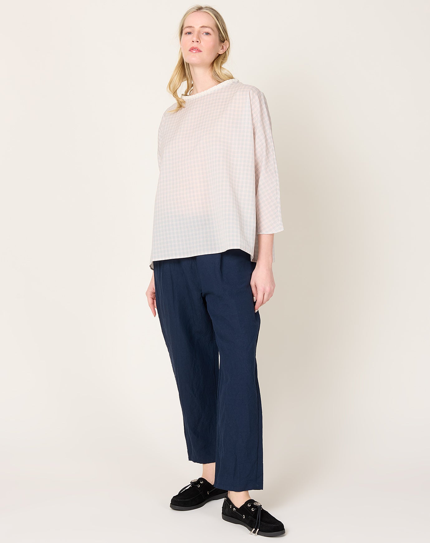 apuntob Silk Cotton Tartan Top in Tomato