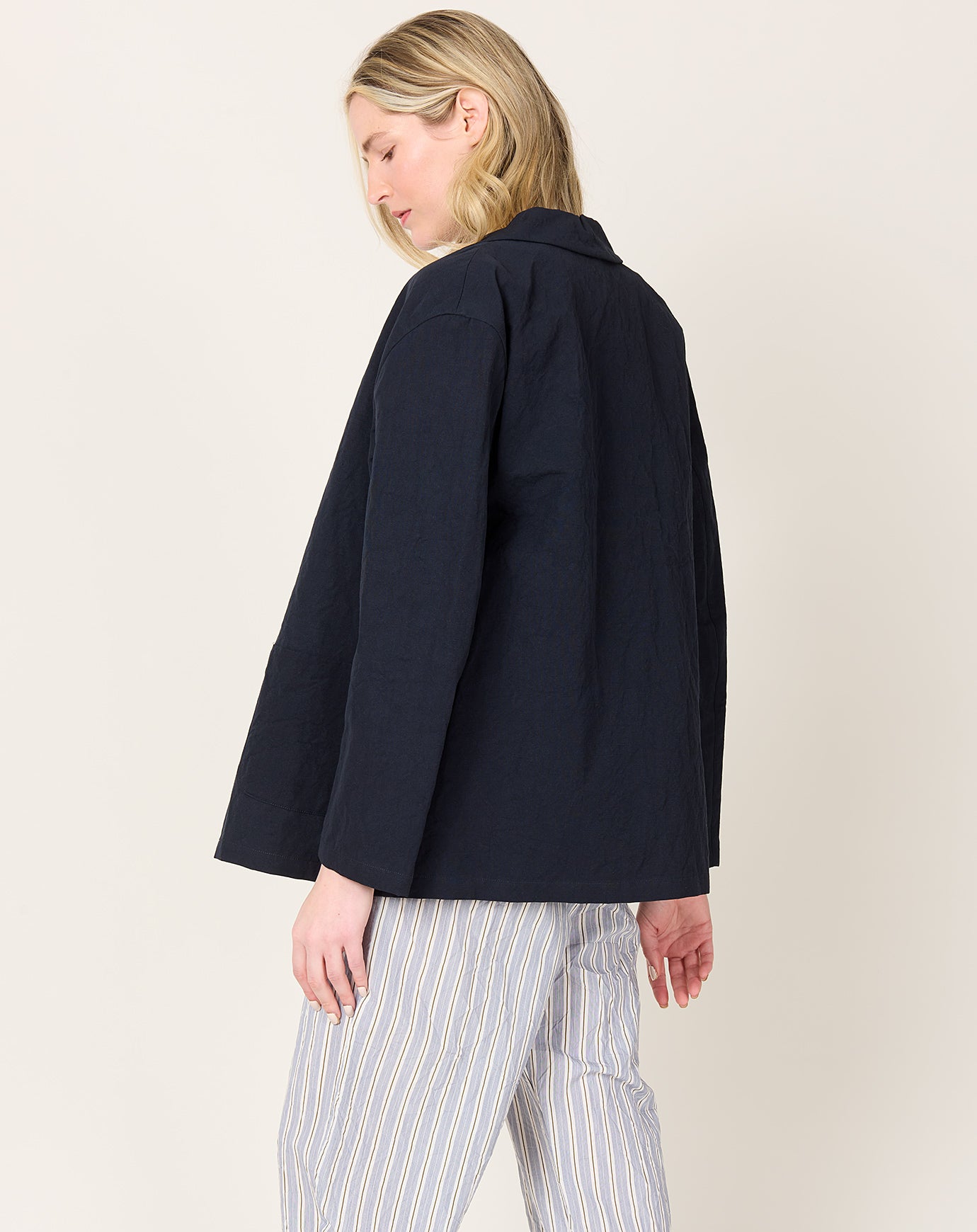 apuntob Heavy Cotton Linen Open Jacket in Abyss