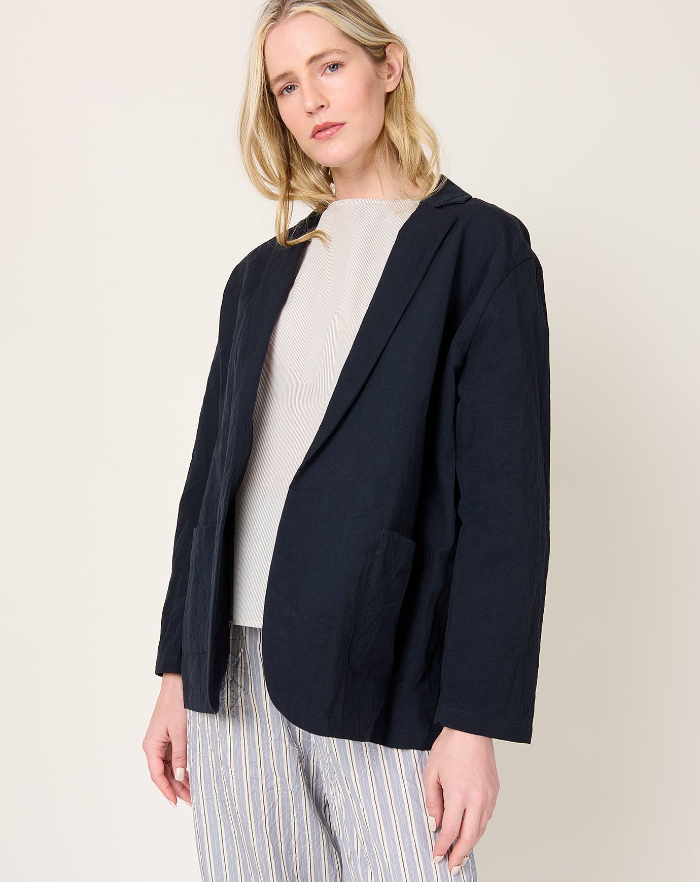 apuntob Heavy Cotton Linen Open Jacket in Abyss
