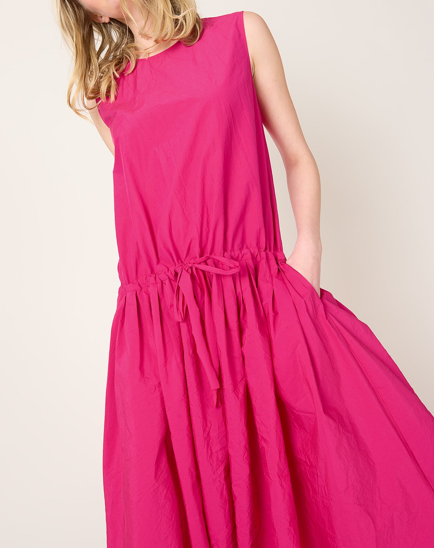 apuntob Drop Waist Dress in Raspberry Tech Poplin