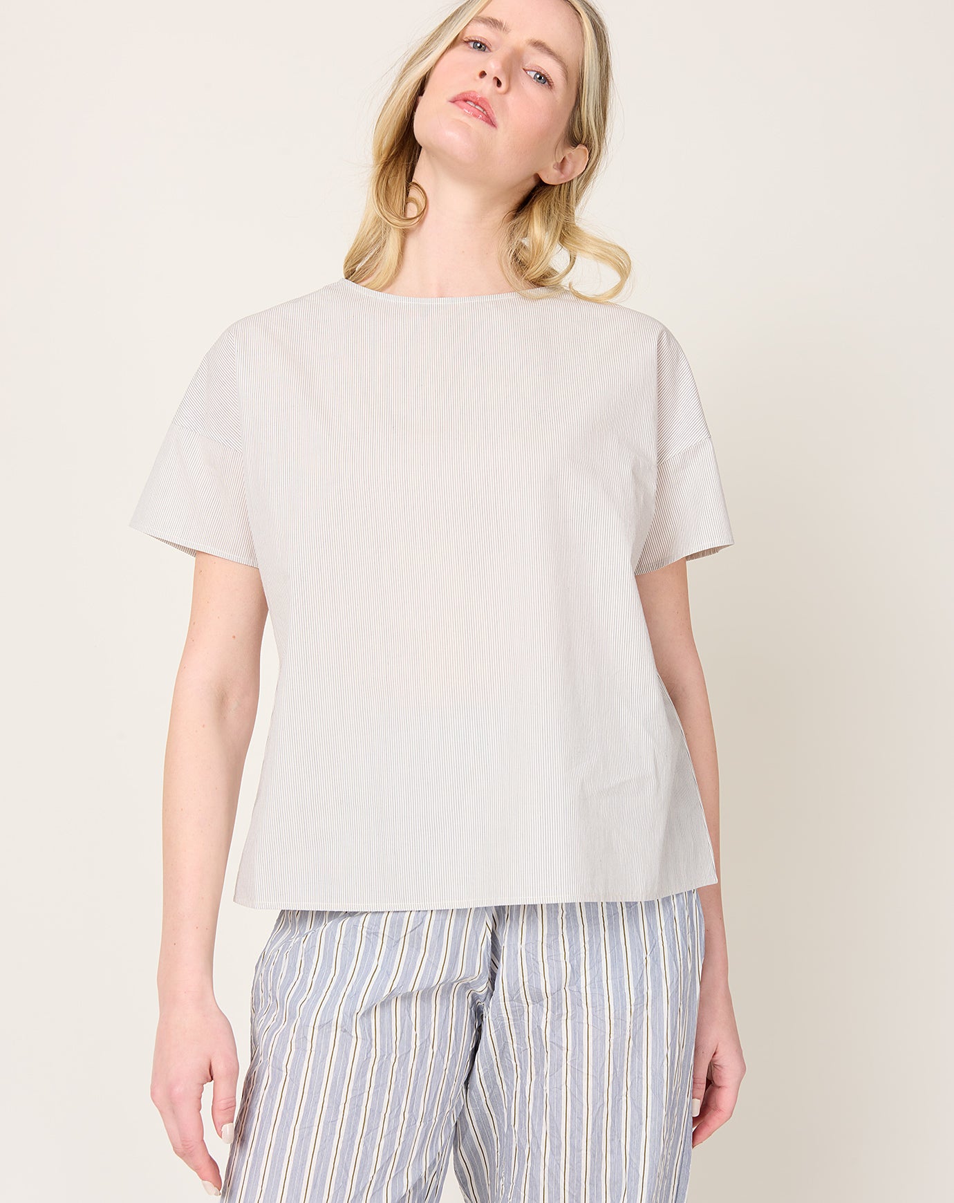apuntob Striped Short Sleeve Top in Meringue