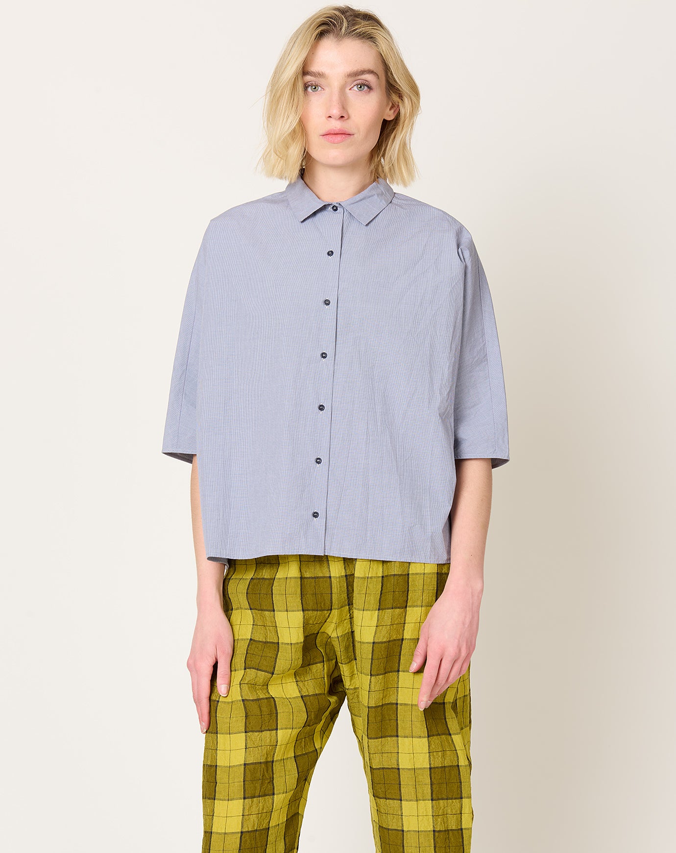 apuntob Micro Vichy Shirt in Black Sesame