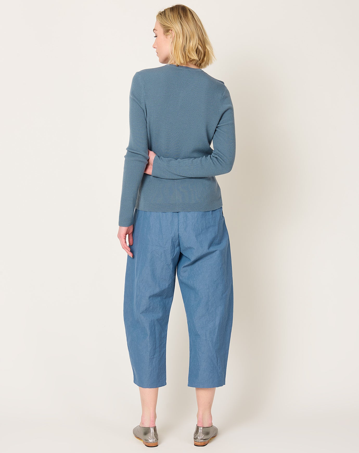 apuntob Cotton Linen Curved Leg Trouser in Sugar Blue