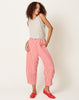 apuntob Heavy Vichy Linen Curved Leg Trouser in White & Poppy