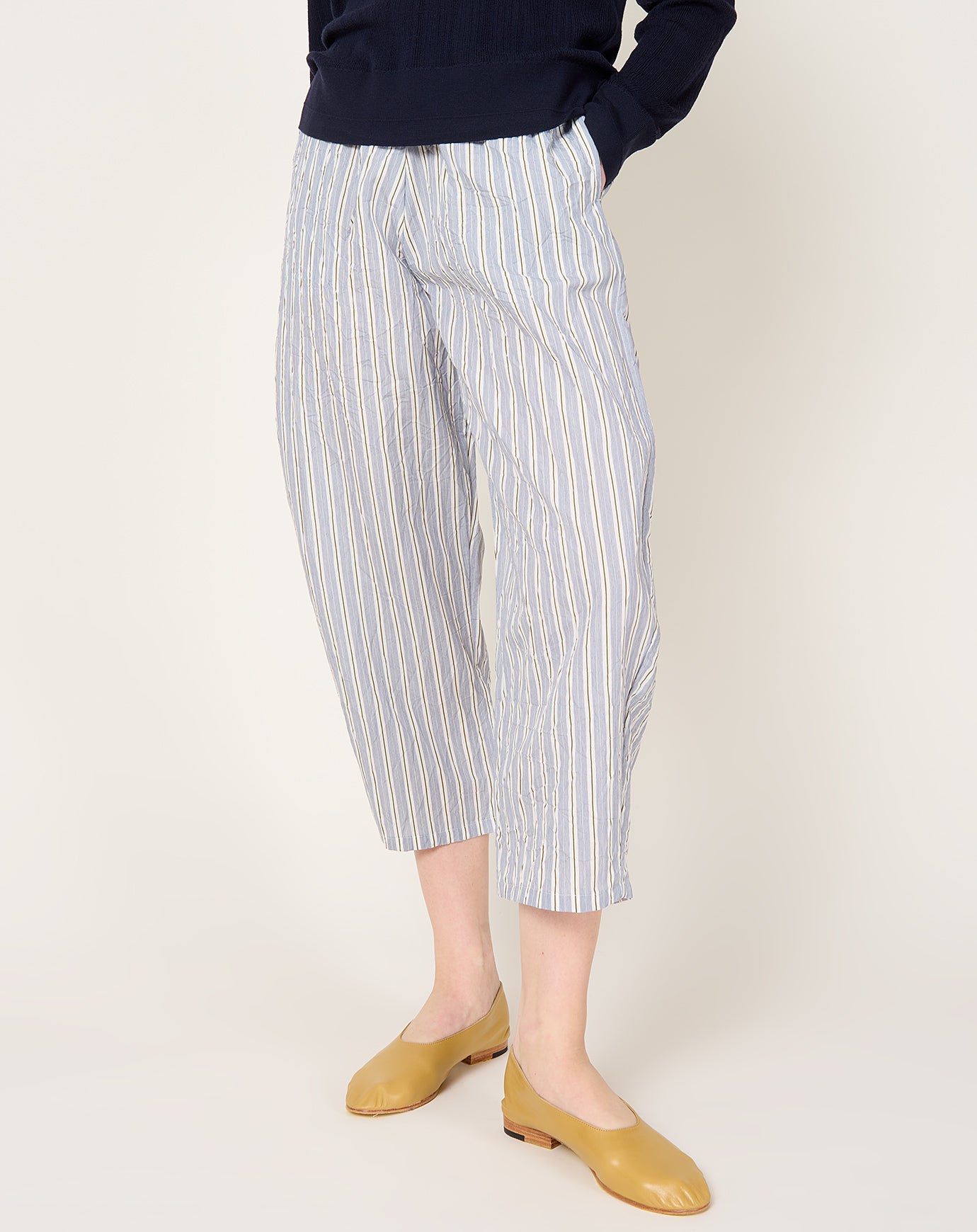 apuntob Striped Crinkle Curved Leg Trouser in Abyss
