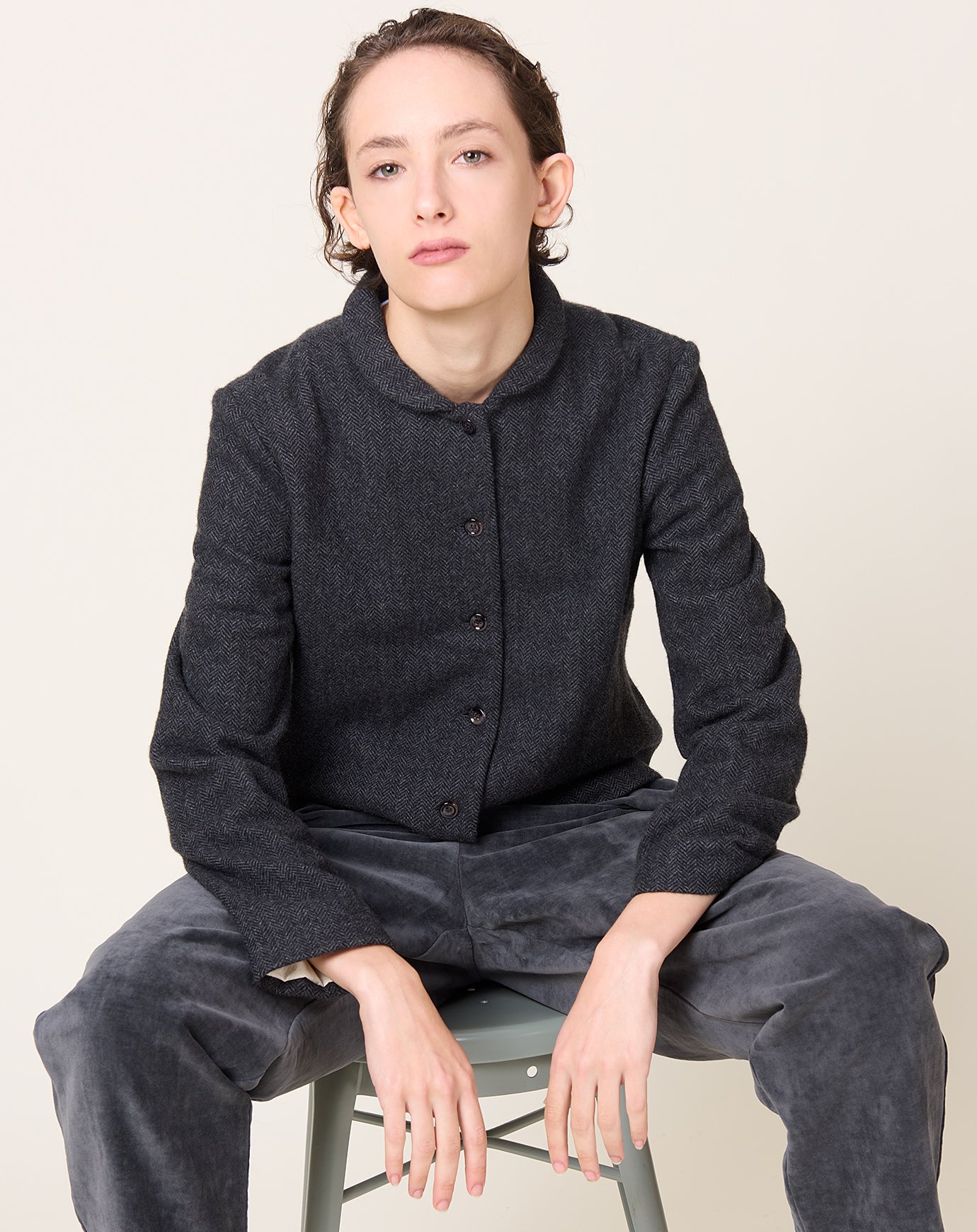 apuntob Herringbone Cashmere Jacket in Cement