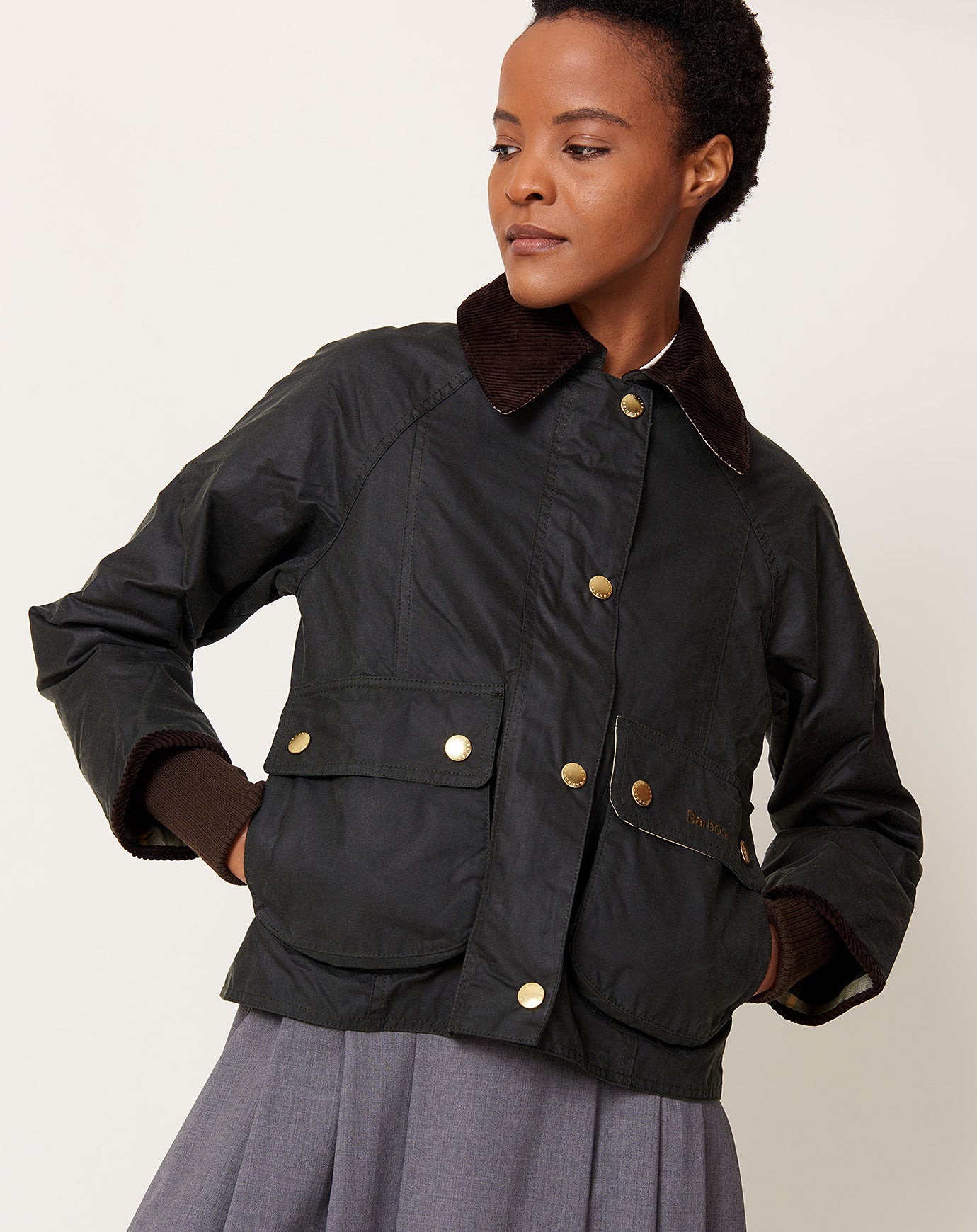 Crop Beadnell Wax Jacket in Sage Barbour Covet Lou Covet Lou