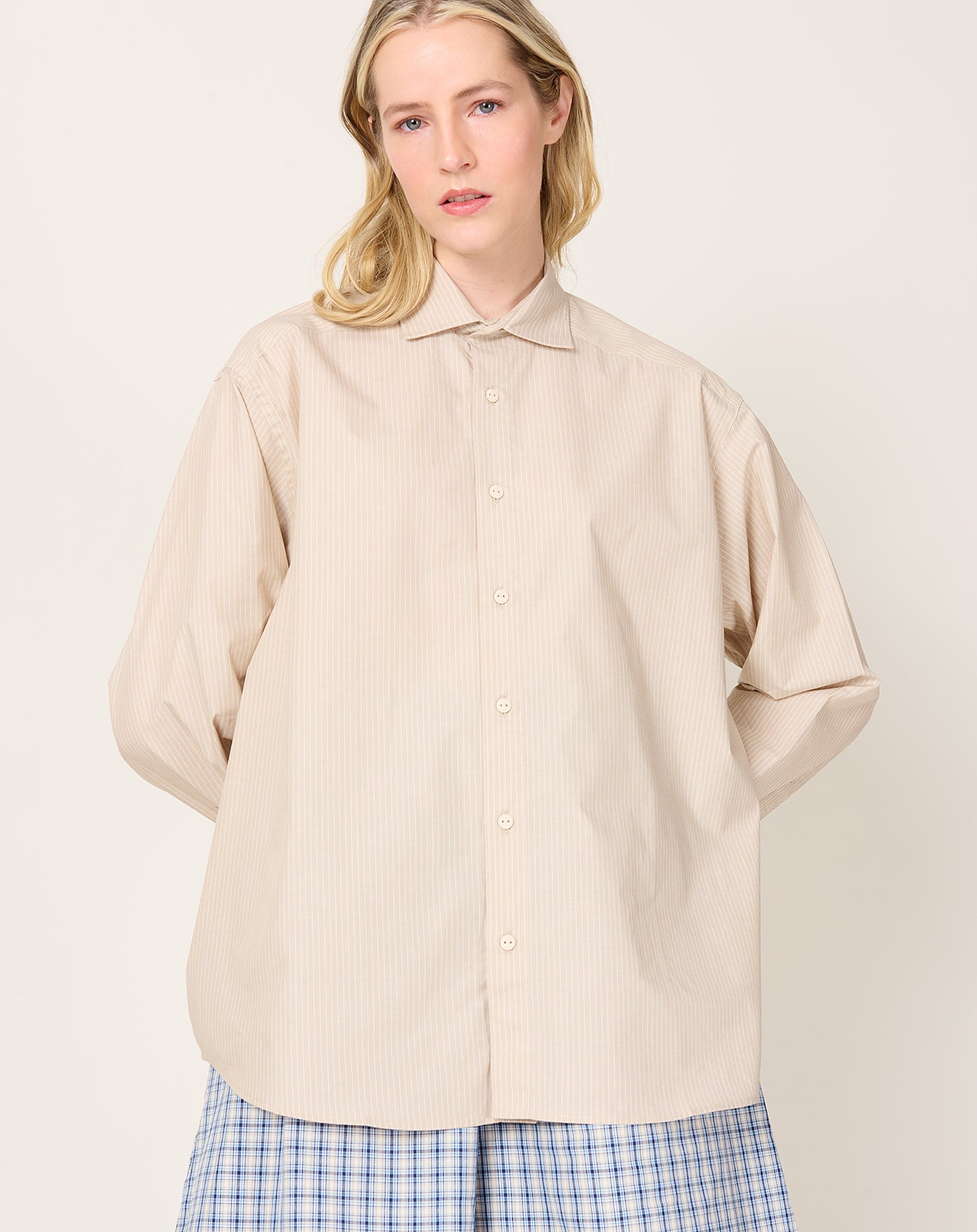 Baserange Claude Shirt in Brown Stripe