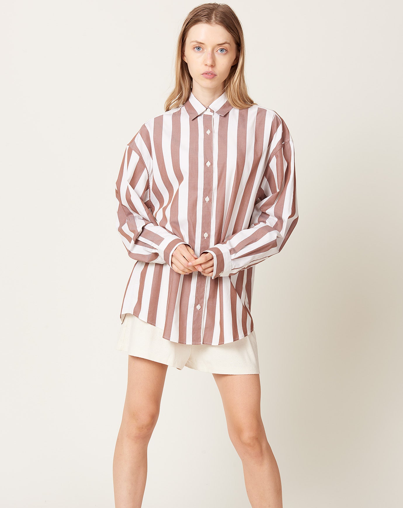 Baserange Loose Ole Shirt in Brown & White Stripe