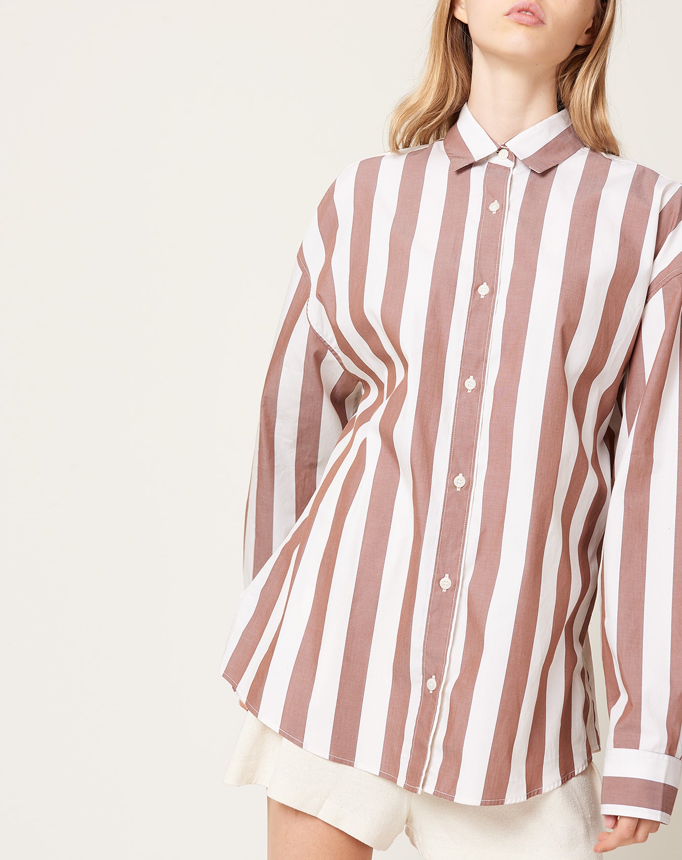 Baserange Loose Ole Shirt in Brown & White Stripe