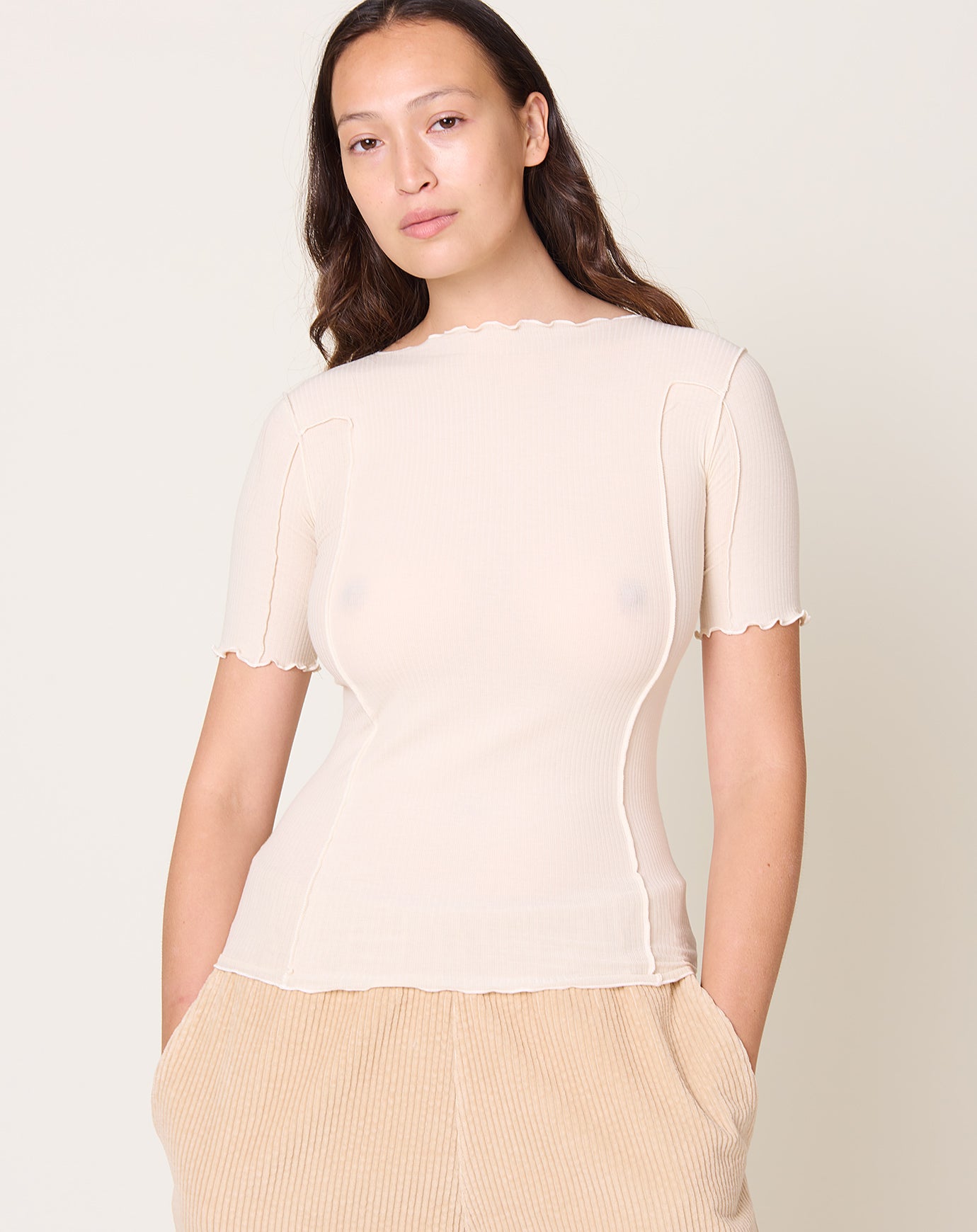 Baserange Omato 3/4 Tee Shirt in Off White