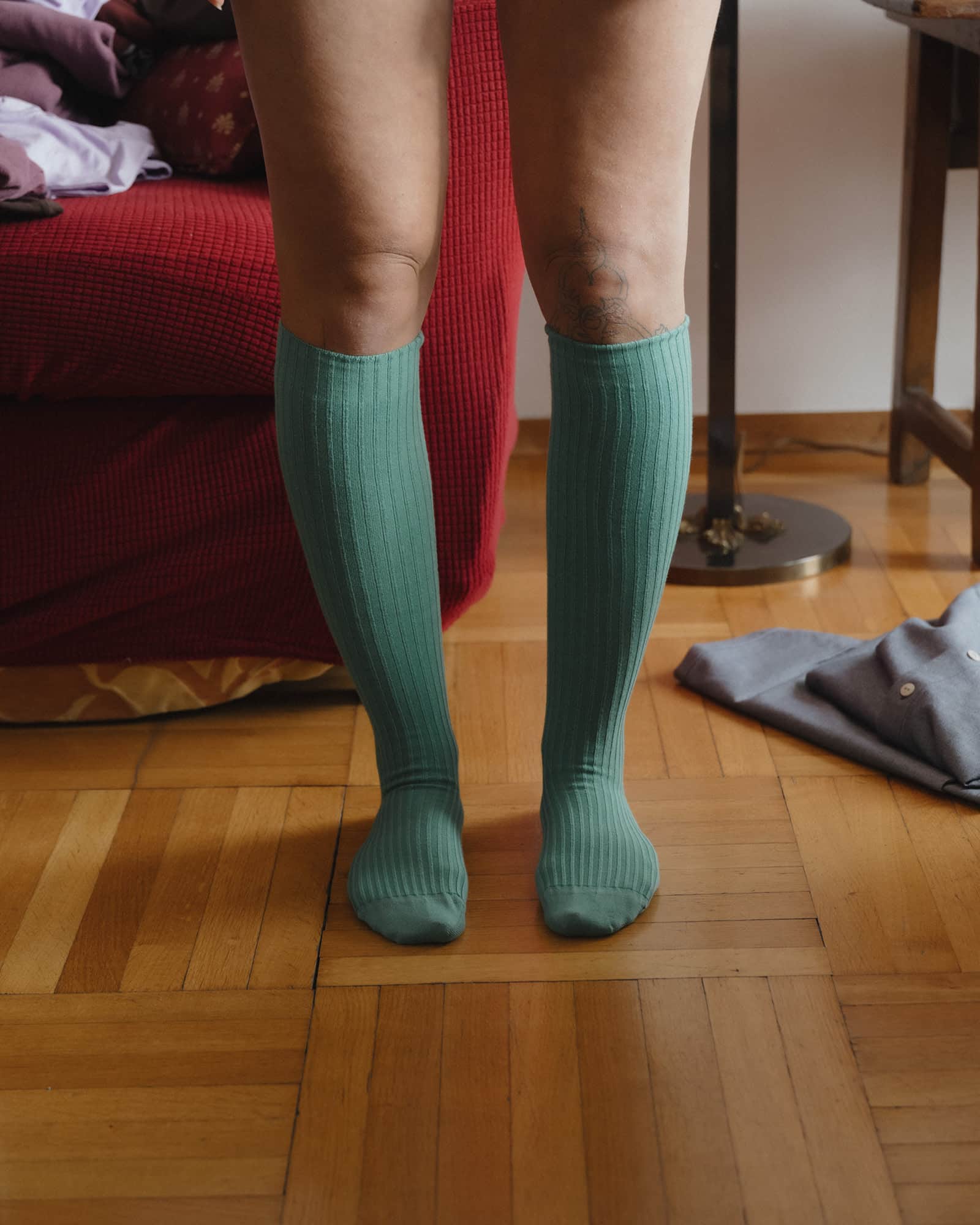 Baserange Rib Knee Socks in Orbit Green