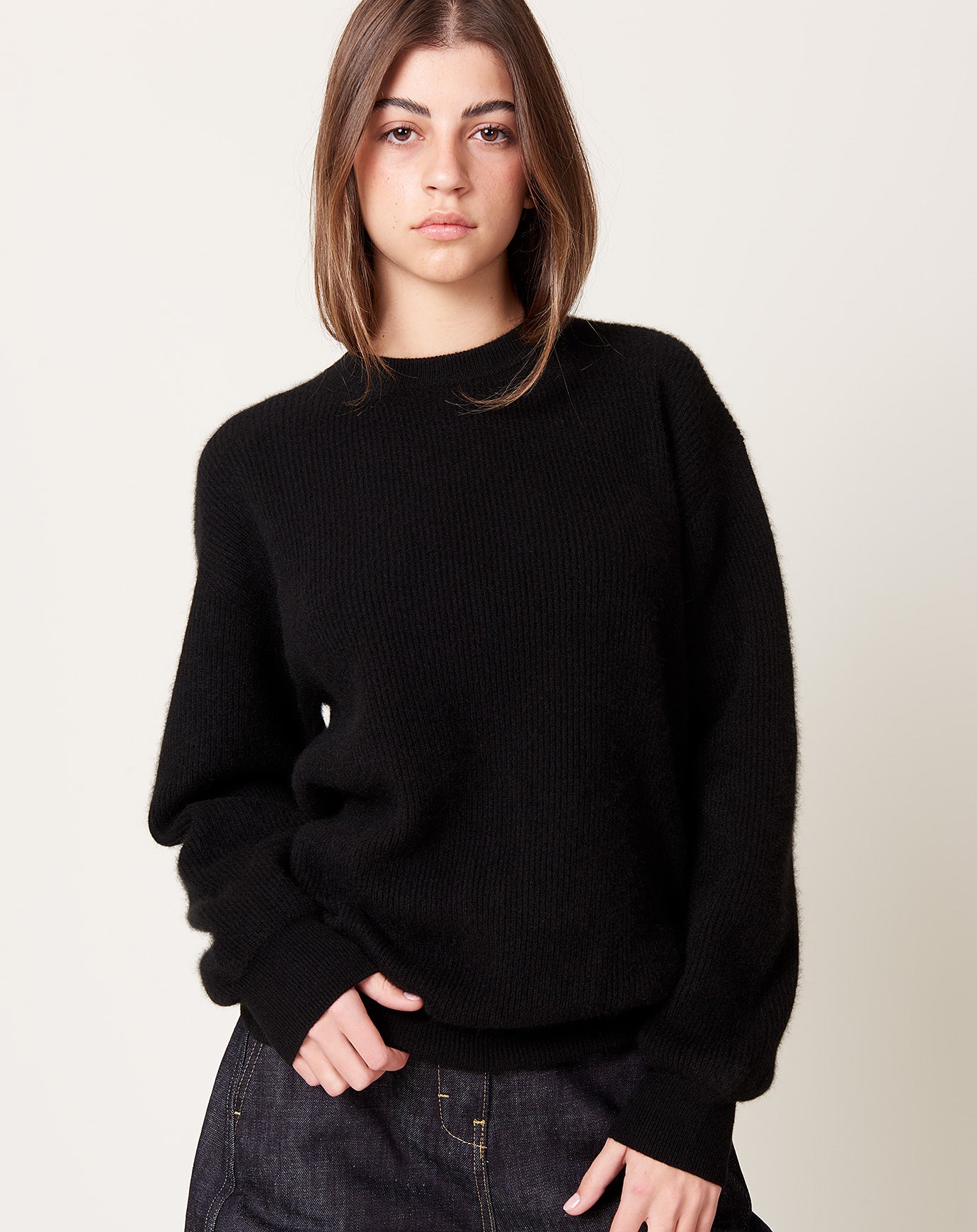 Cashmere Fox Crew Neck in Black