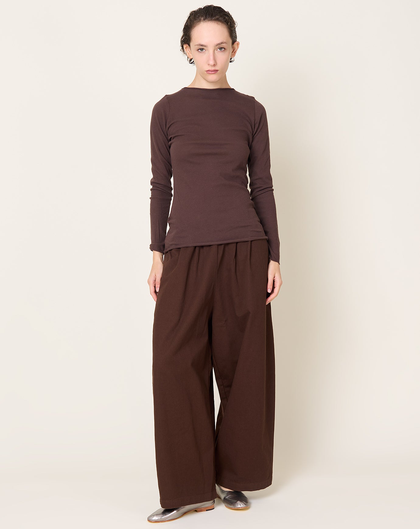 Black Crane Boat Neck Long Sleeve in Dark Plum