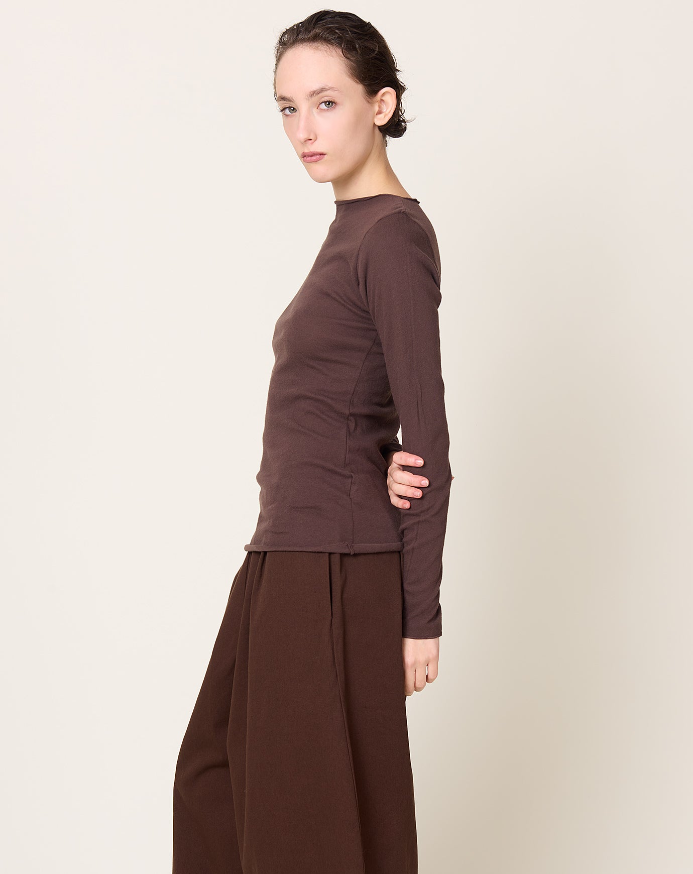 Black Crane Boat Neck Long Sleeve in Dark Plum