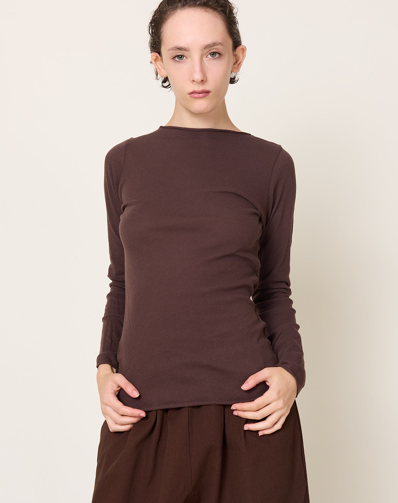 Black Crane Boat Neck Long Sleeve in Dark Plum