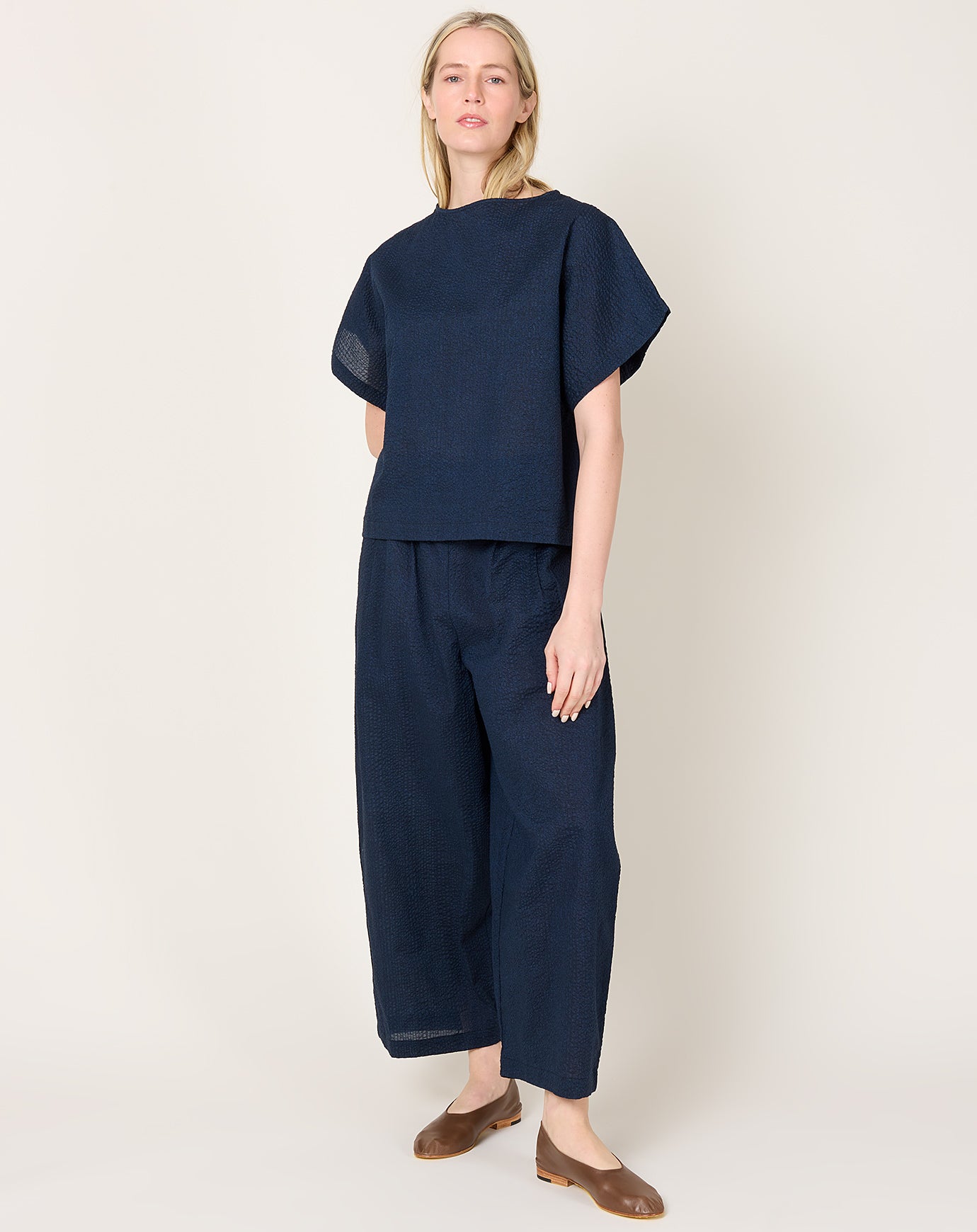 Black Crane Boxed Top in Navy