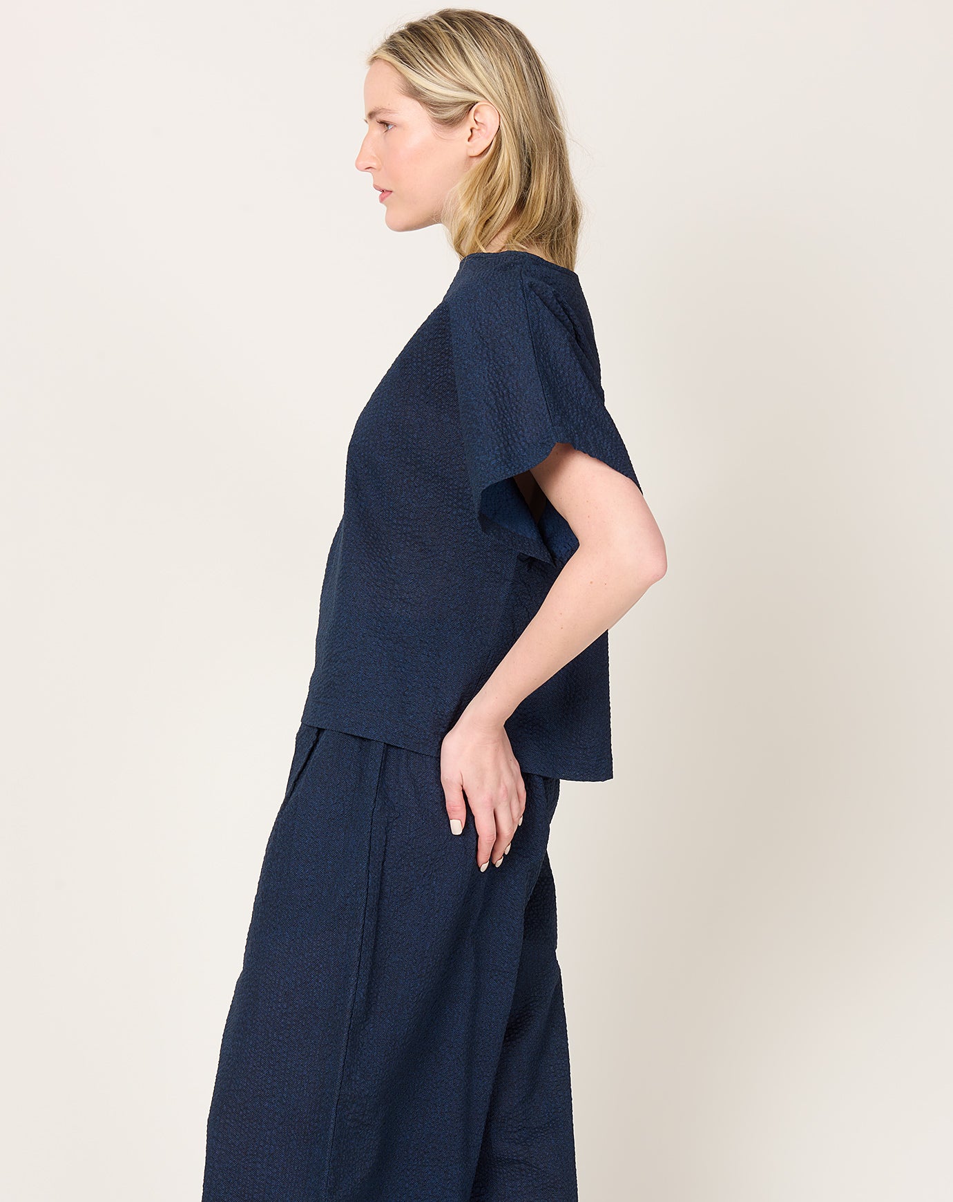 Black Crane Boxed Top in Navy