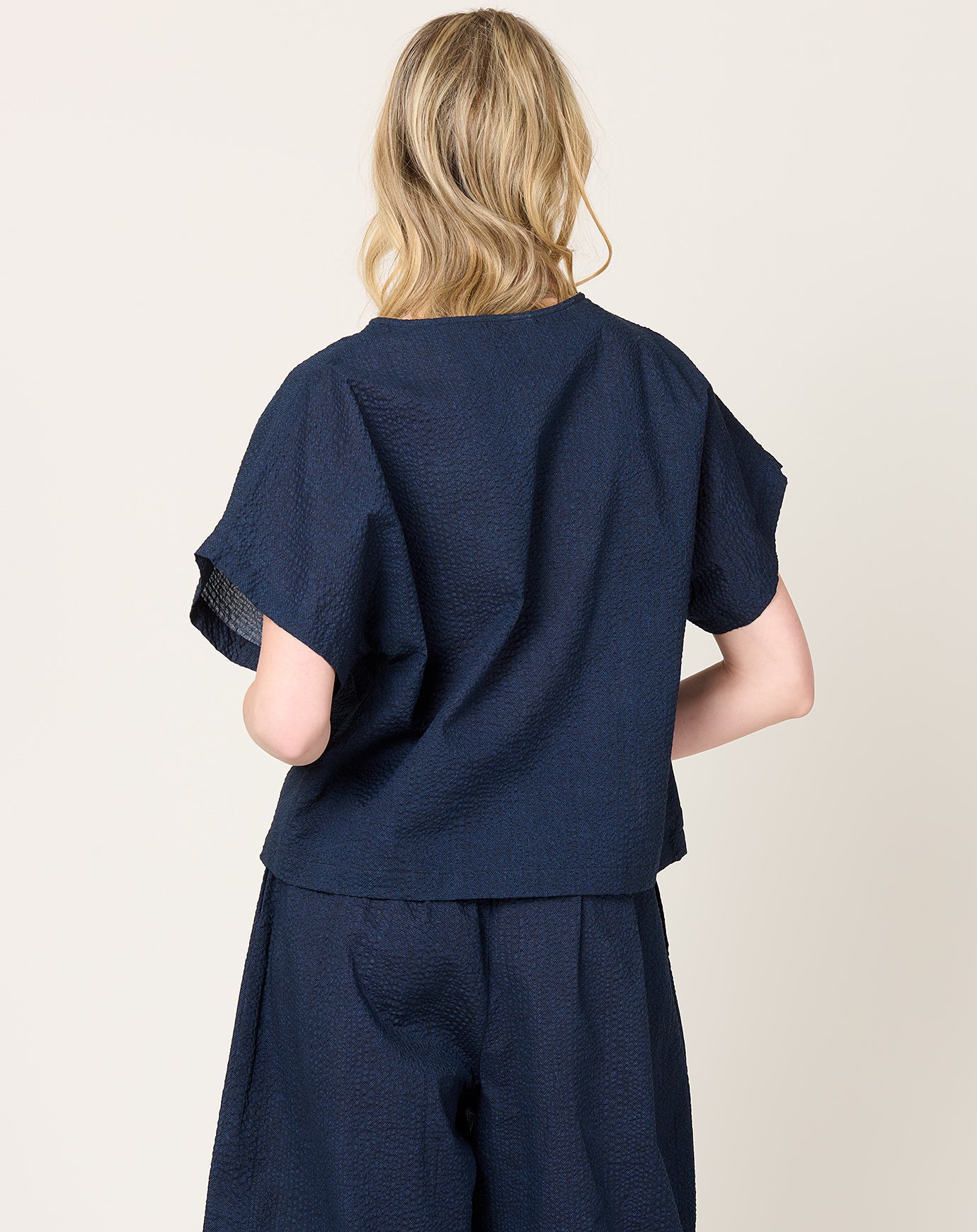 Black Crane Boxed Top in Navy