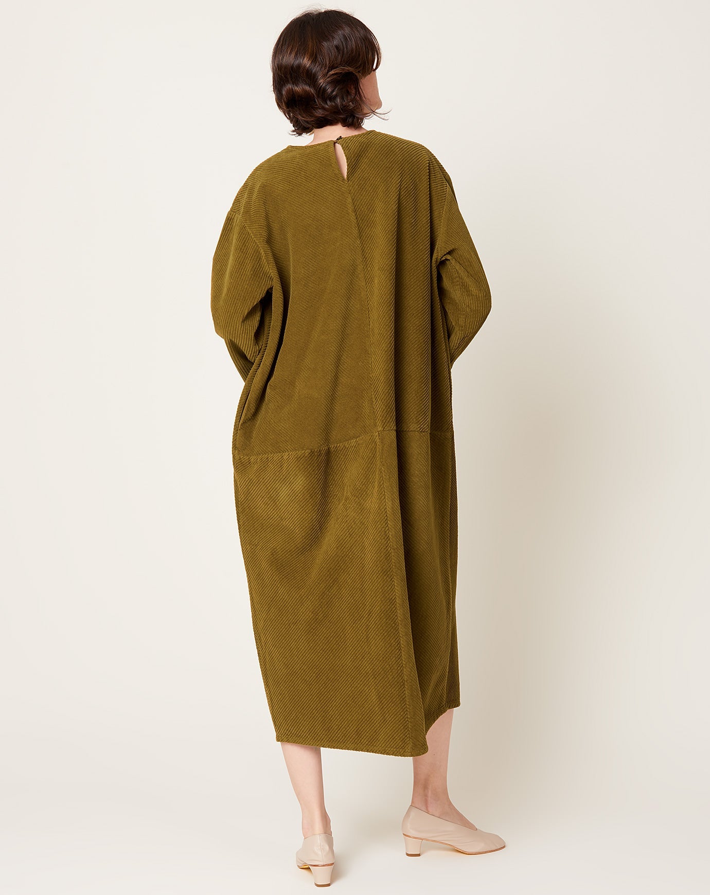 Black Crane Corduroy Radiant Dress in Dark Olive