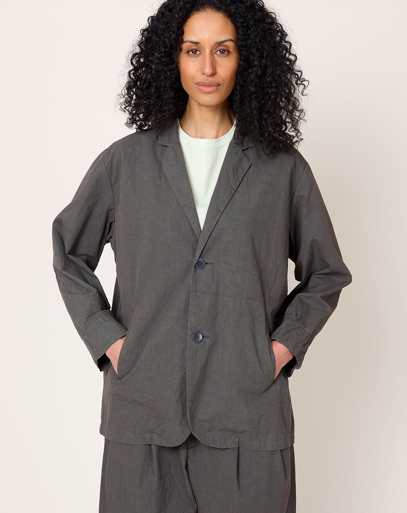 Black Crane Crinkled Blazer in Dark Grey