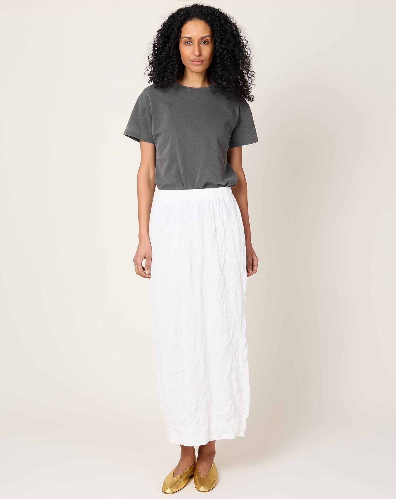 Black Crane Crinkled Knit Skirt in White